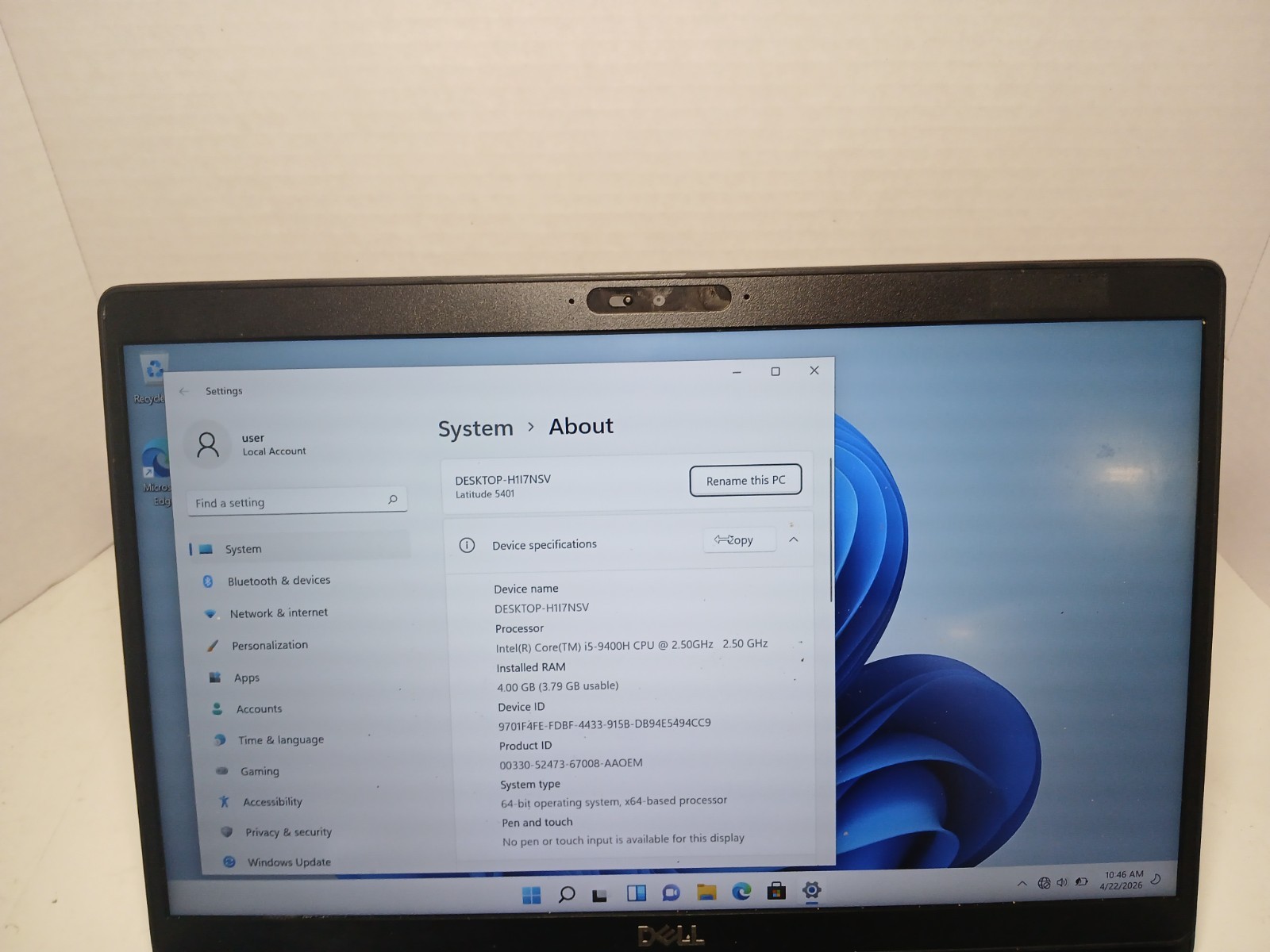 Dell Latitude 5401 Laptop i5-9400H 2.5GHz 4GB RAM 256GB SSD Win11 #97