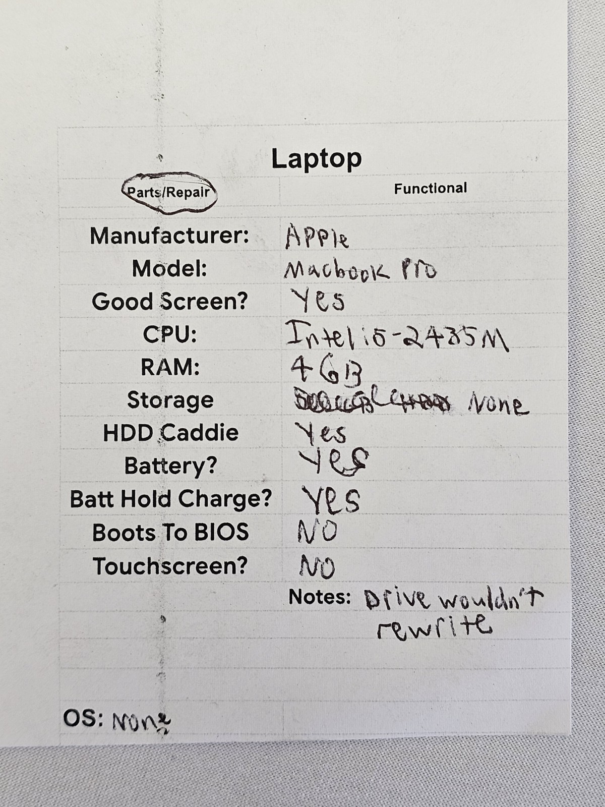Apple MacBook Pro A1278 Laptop – i5-2435M – 4GB RAM – Parts – NO HDD/OS – Read