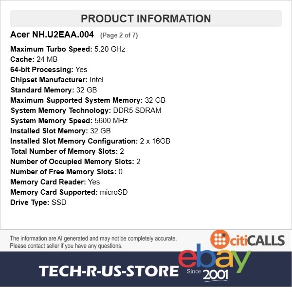Acer NH.U2EAA.004 Nitro V 16 Gaming Laptop 16″ 180Hz Core 7 240H 32GB 512G RTX