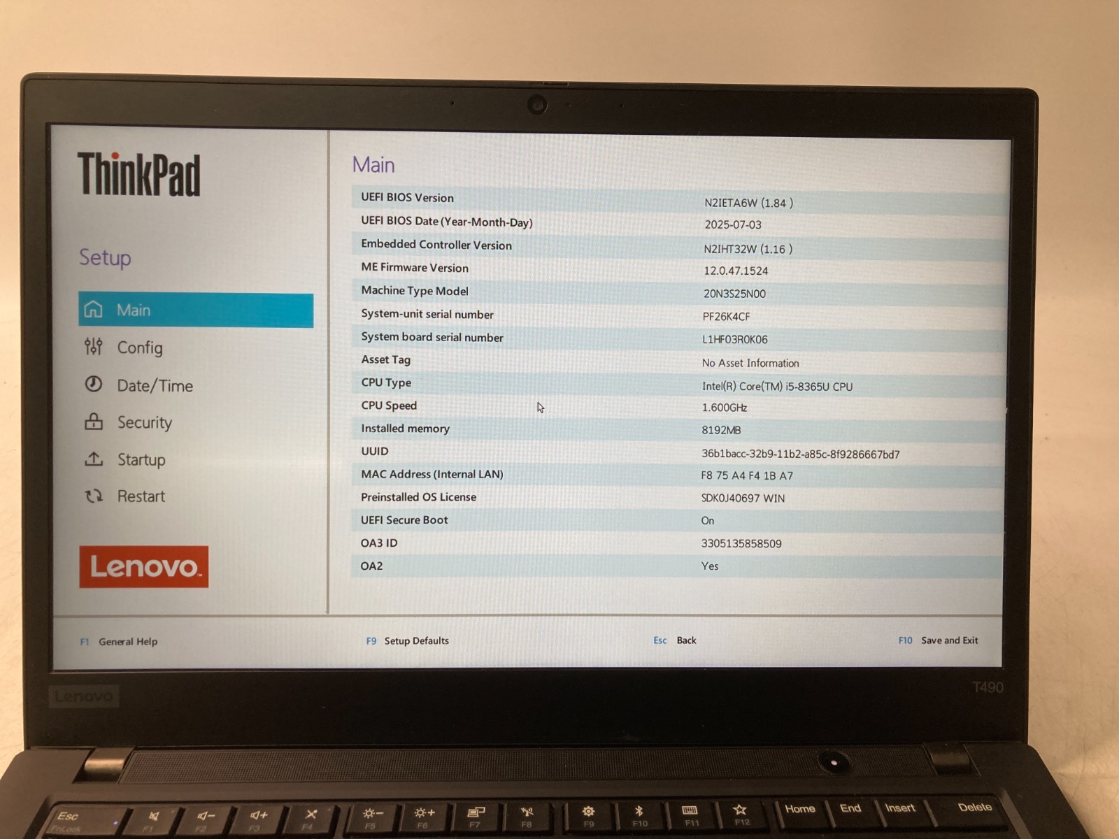 Lenovo ThinkPad T490 vPro w/ i5-8365U 1.6GHz 8GB Ram -Bad Speakers No HDD Parts
