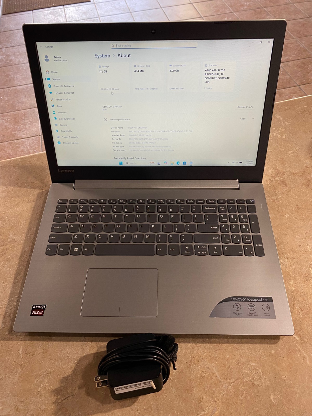 Lenovo Ideapad 320-15ABR 15.6″ AMD A12-9720P 8GB RAM 120GB SSD Window 11 Home