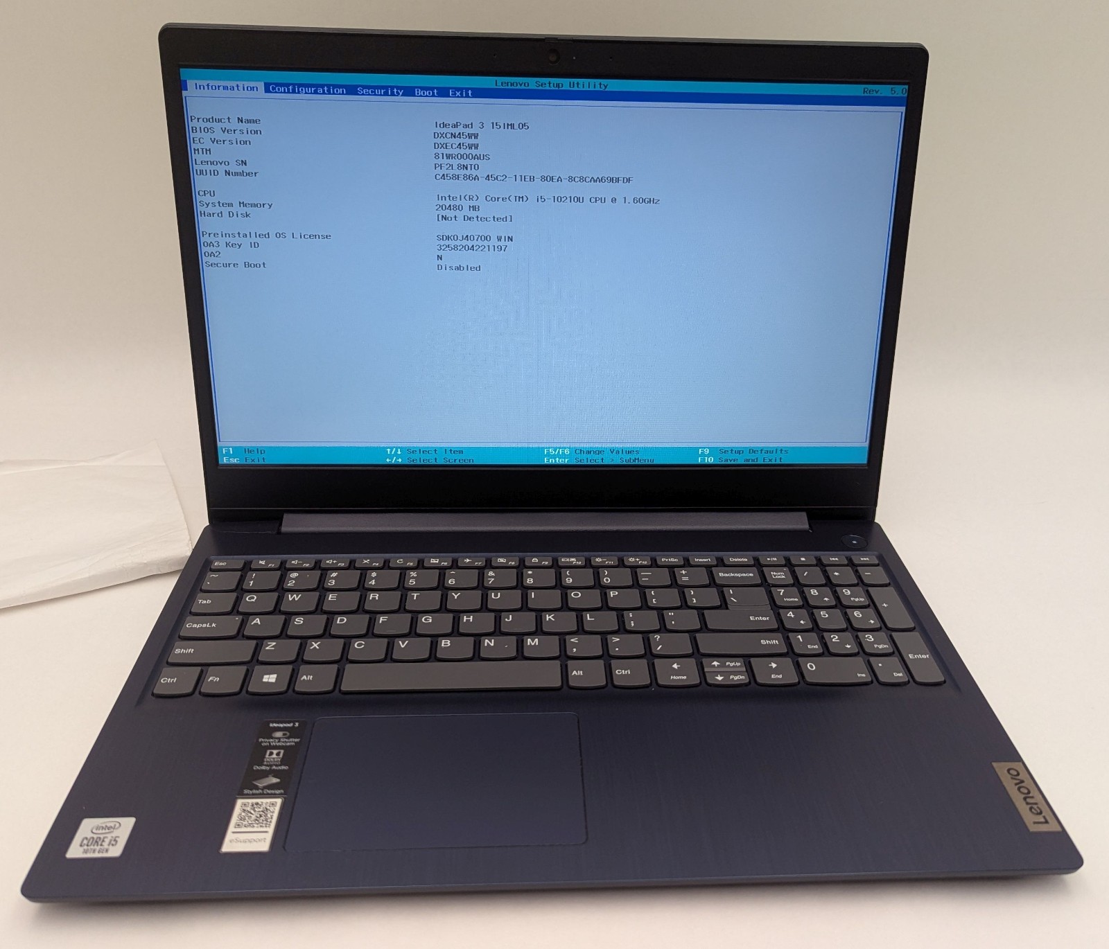 Incomplete Lenovo IdeaPad 3 15IML05 15.6″ Touch Laptop i5-10210U 1.6GHz 20GB RAM