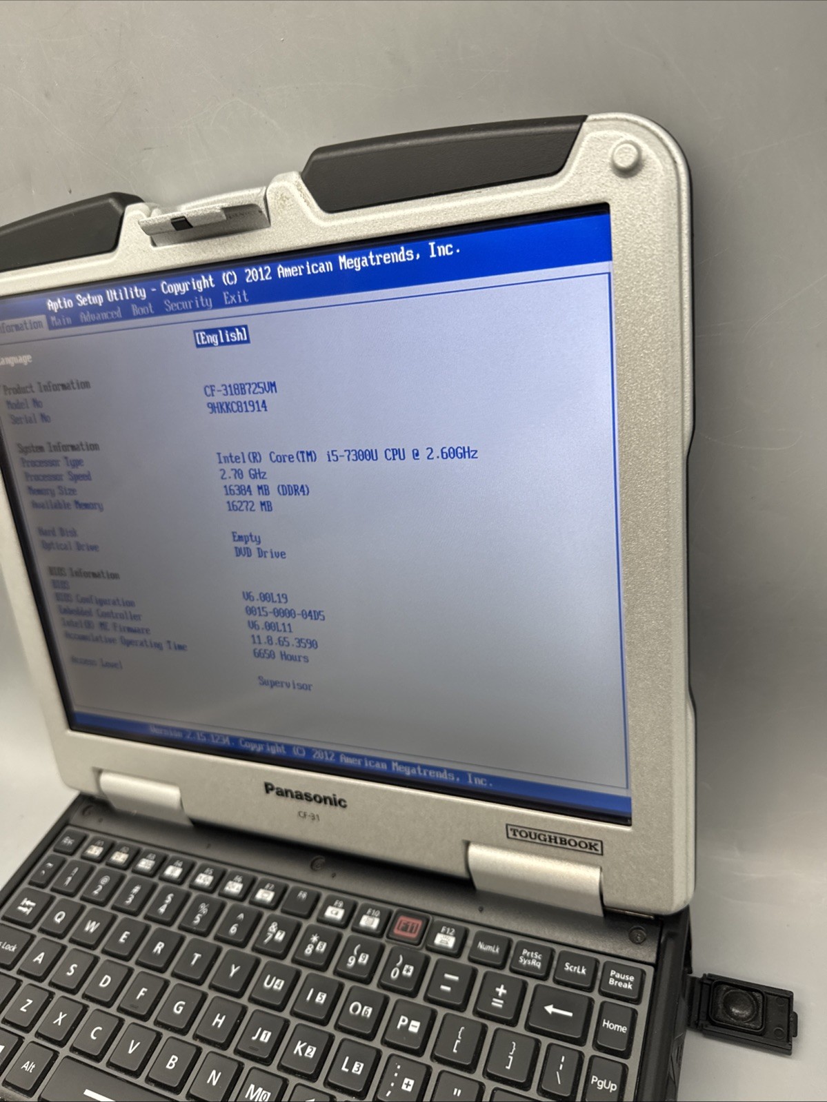 Panasonic Toughbook CF-31 Touchscreen i5-7300U 16GB DDR4 DVDRW No HD/OS/AC