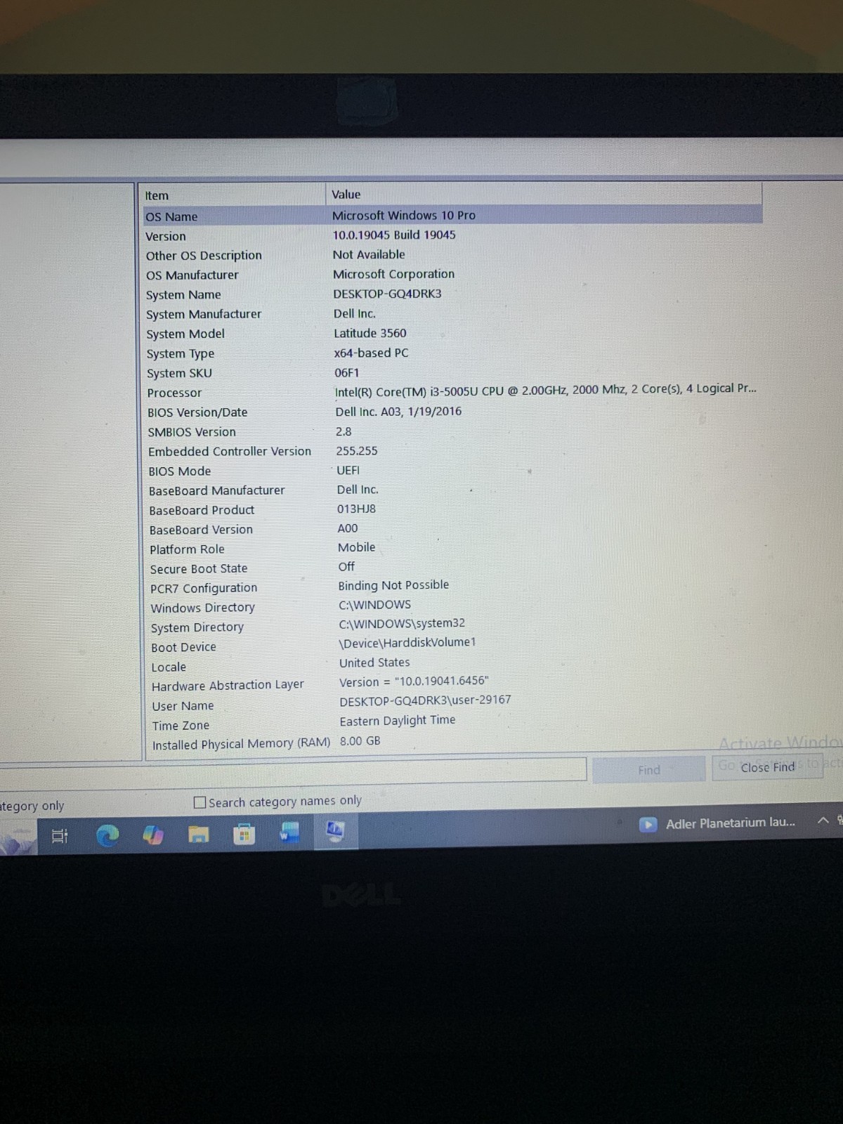 Dell Latitude 3560 laptop 8gb RAM 298gb HDD Windows 10 Pro 15.6” screen