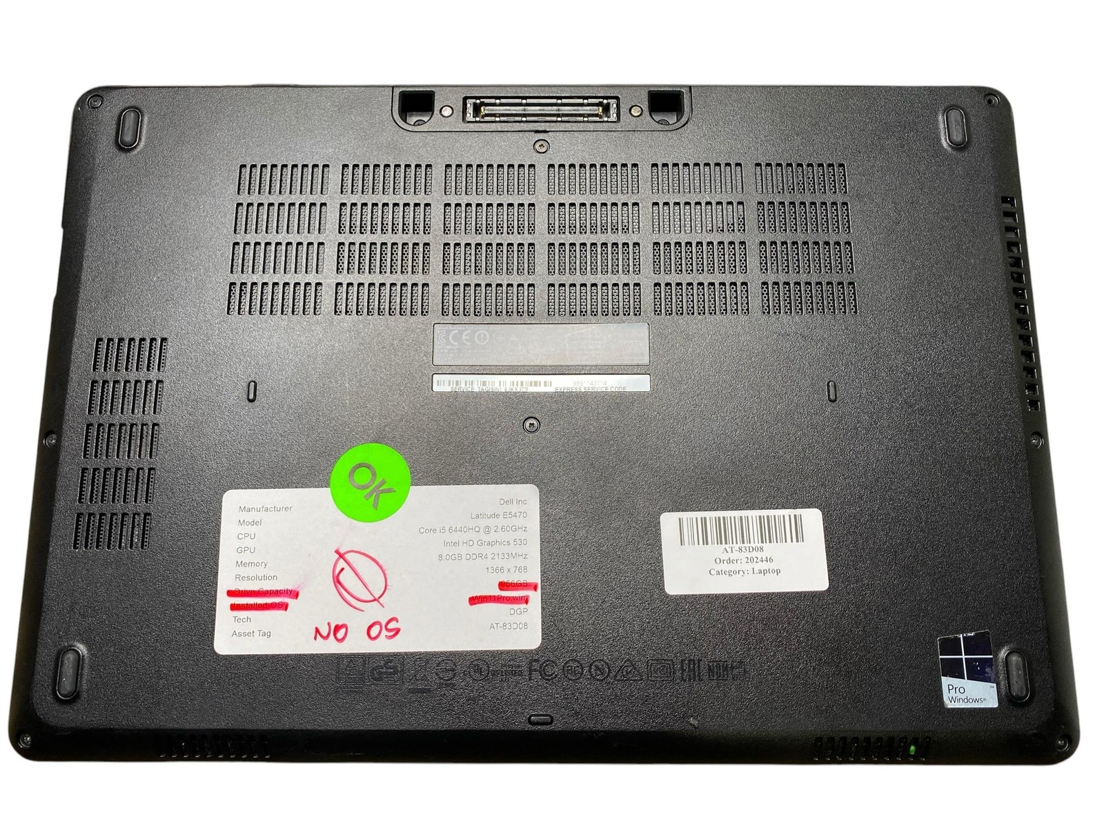 Dell Latitude E5470 Corei5 6440HQ 8GB Win11Pro NoOS/SSD GradeD No Battery
