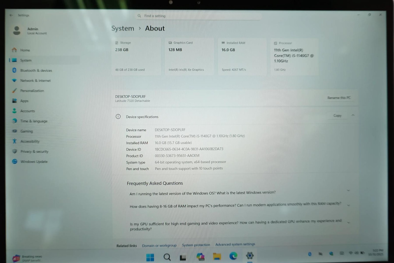 Dell Latitude 7320 Detachable Core i5-1140G7 1.1GHz 16GB 256GB