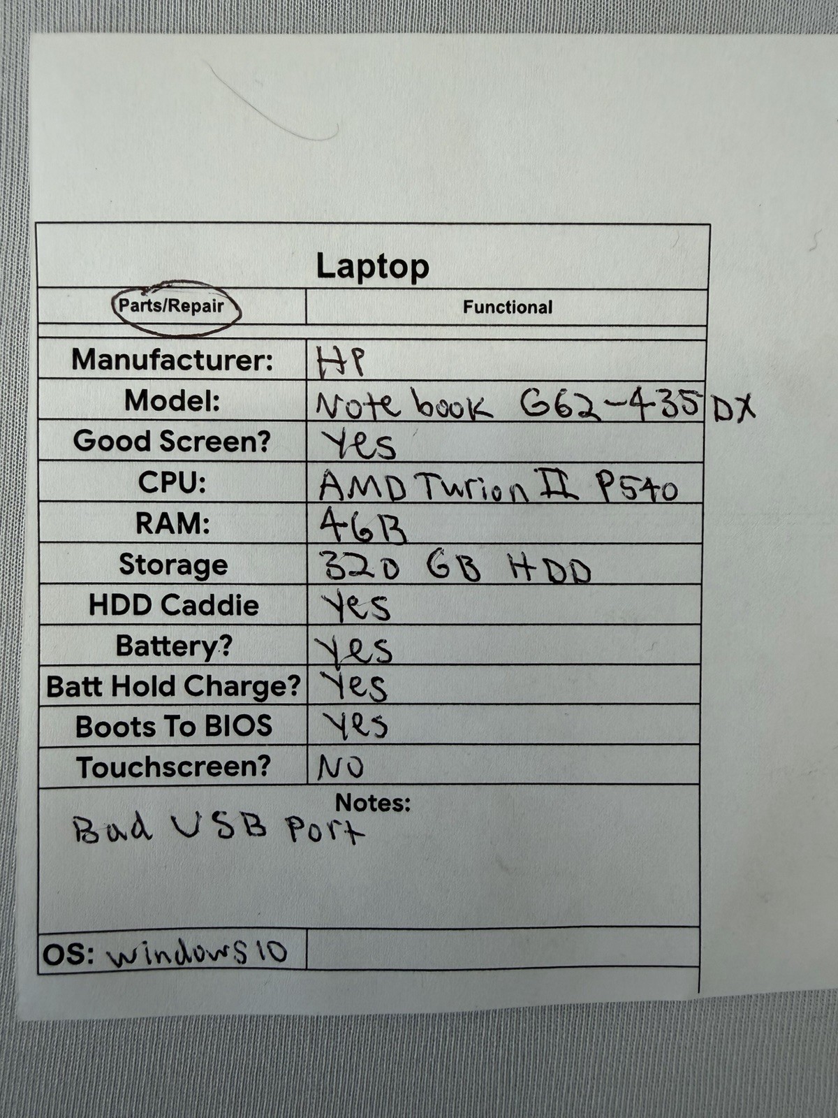 HP Notebook G62-435DX Laptop – Good Screen – AMD Turion II P540 – Read Des
