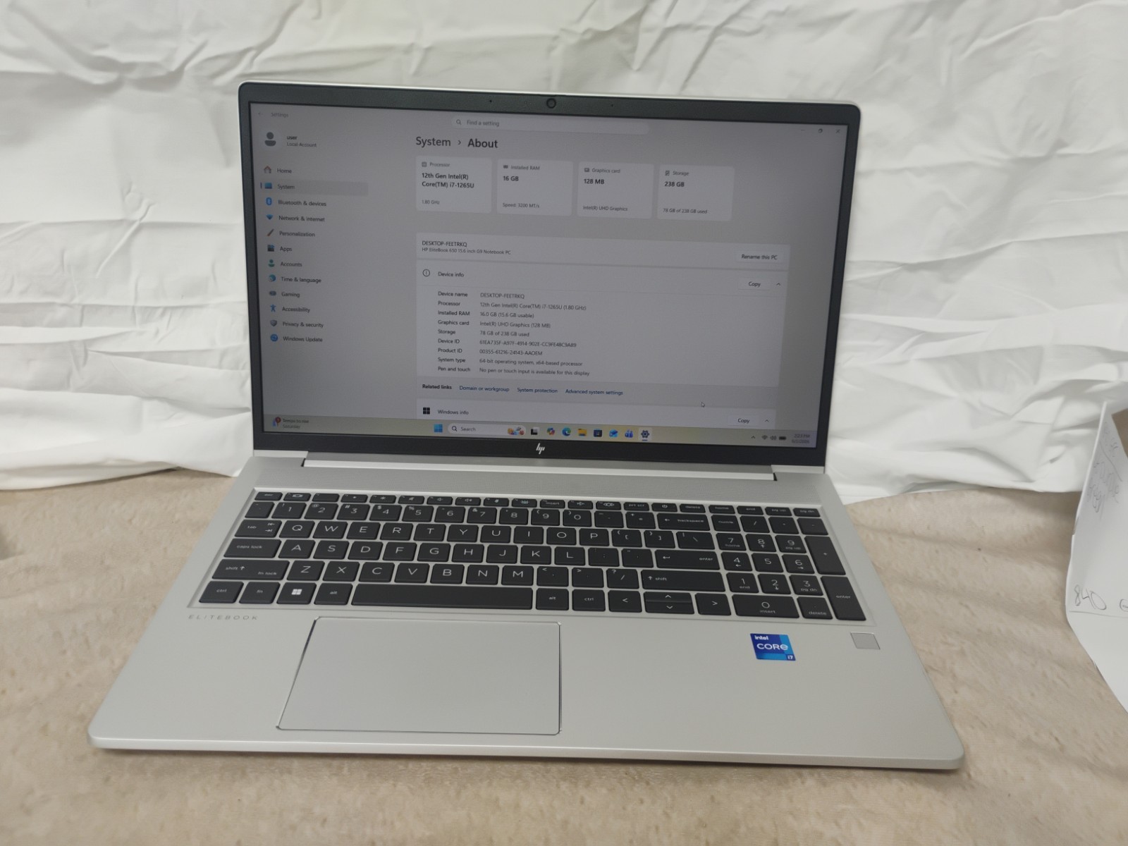 EliteBook 650 G9, i7-12th Gen, 16gb Ram, 256gb SSD, 10 Key, Win 11