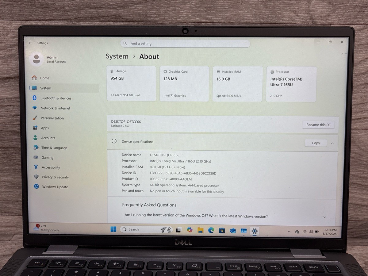 Enterprise AI Laptop Dell 7450 – Core Ultra 7 vPro – 16GB/1TB – 49-C (A1D026223)