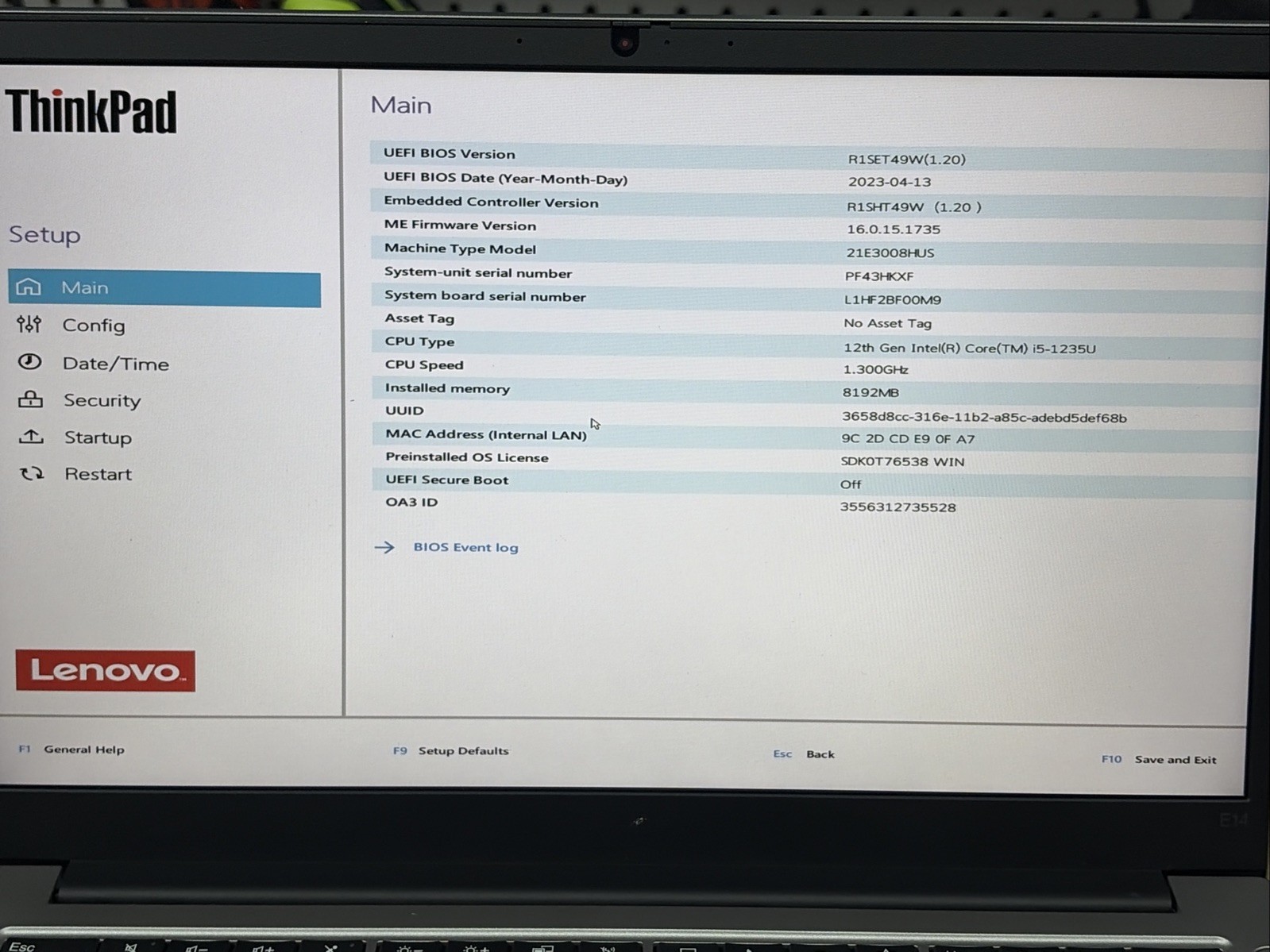 Lenovo ThinkPad E14 Gen 4 14″ FHD i5-1235u 8GB RAM 256GB SSD No OS