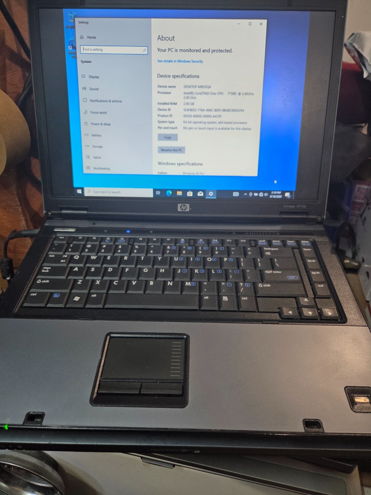 HP Compaq 6710b 15.4″ T7100 Intel Core 2 Duo 3 Gig Ram 120 Gig HDD Win 10PRO