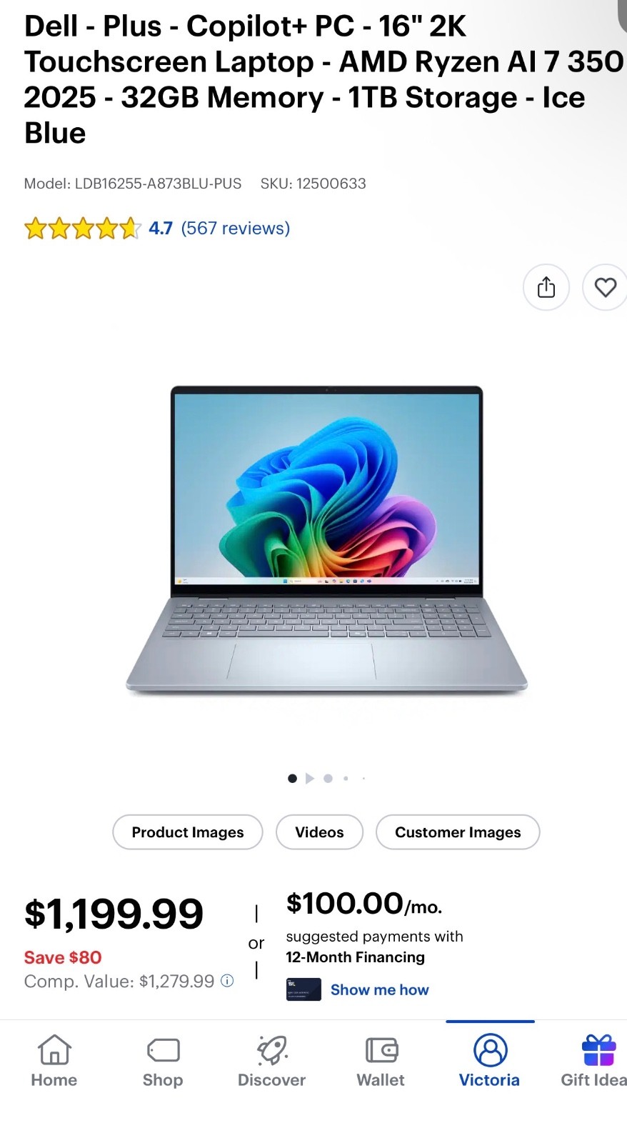 Dell – Plus – Copilot+ PC – 16” 2K Touchscreen Laptop – AMD Ryzen AI 7 350 2025