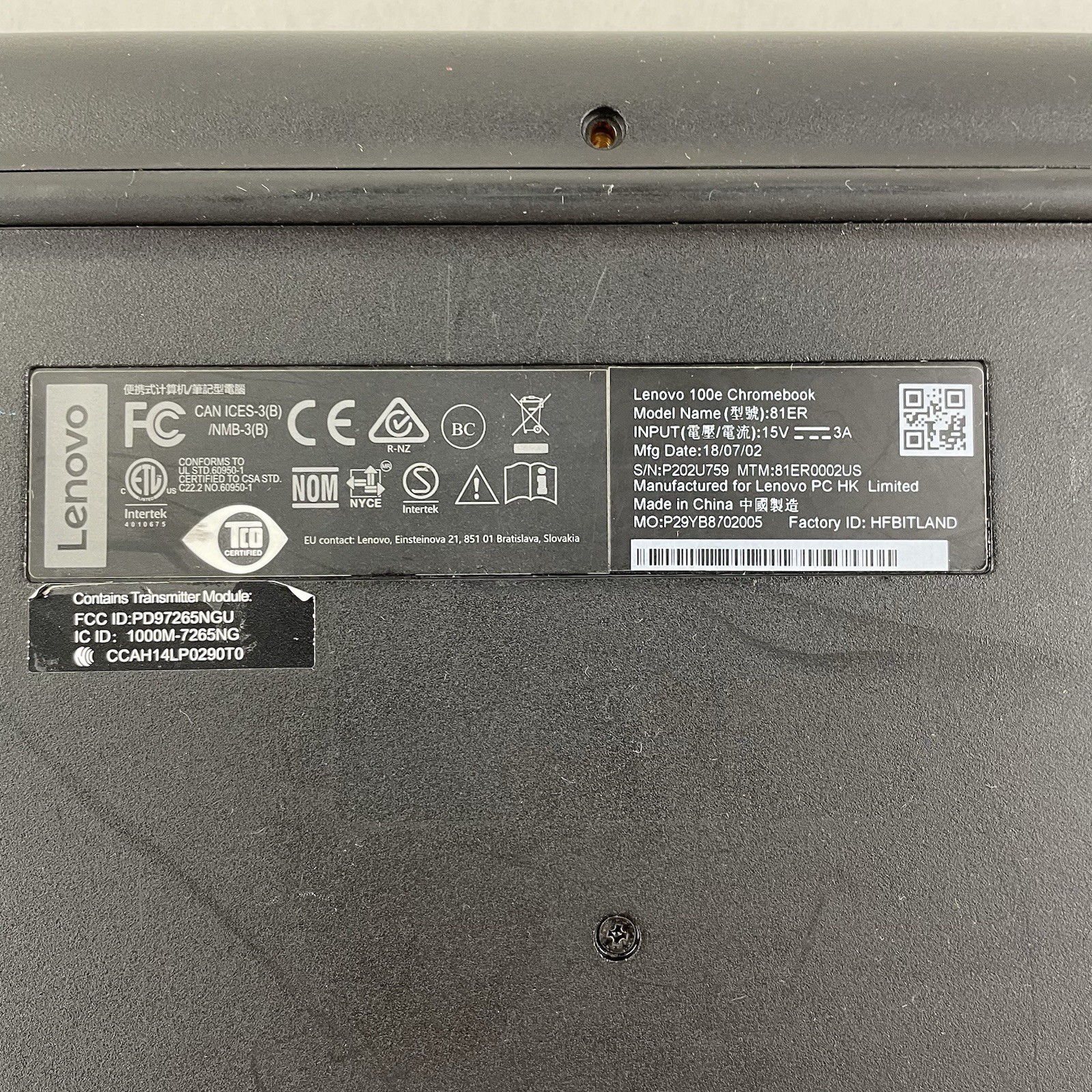 Lenovo Chromebook 100e 81ER 11.6″ Celeron N3350 1.10 GHz 4 GB RAM 16 GB Storage