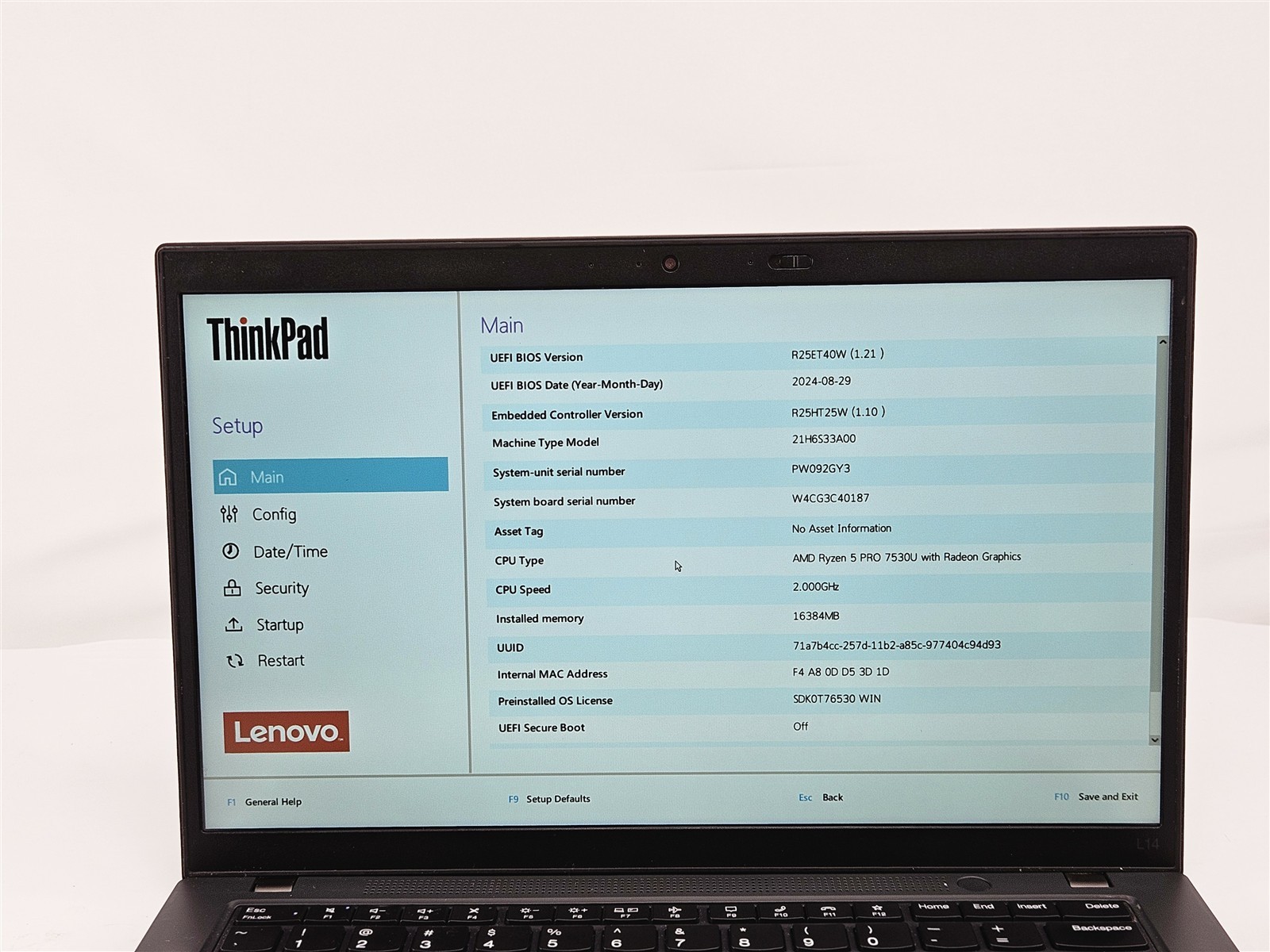 Lenovo 14″ ThinkPad L14 Gen 4 AMD Ryzen 5 Pro 7530U 16GB No SSD Radeon Graphics