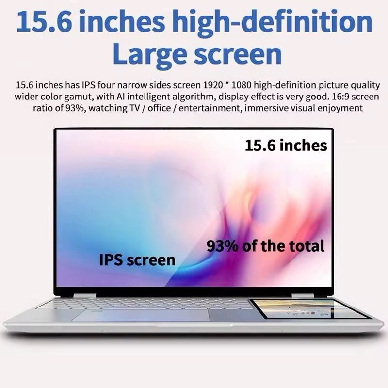 15.6 in + 7.0 in Double Screen Laptop 8GB RAM and 1TB SSD, operating Windows 11