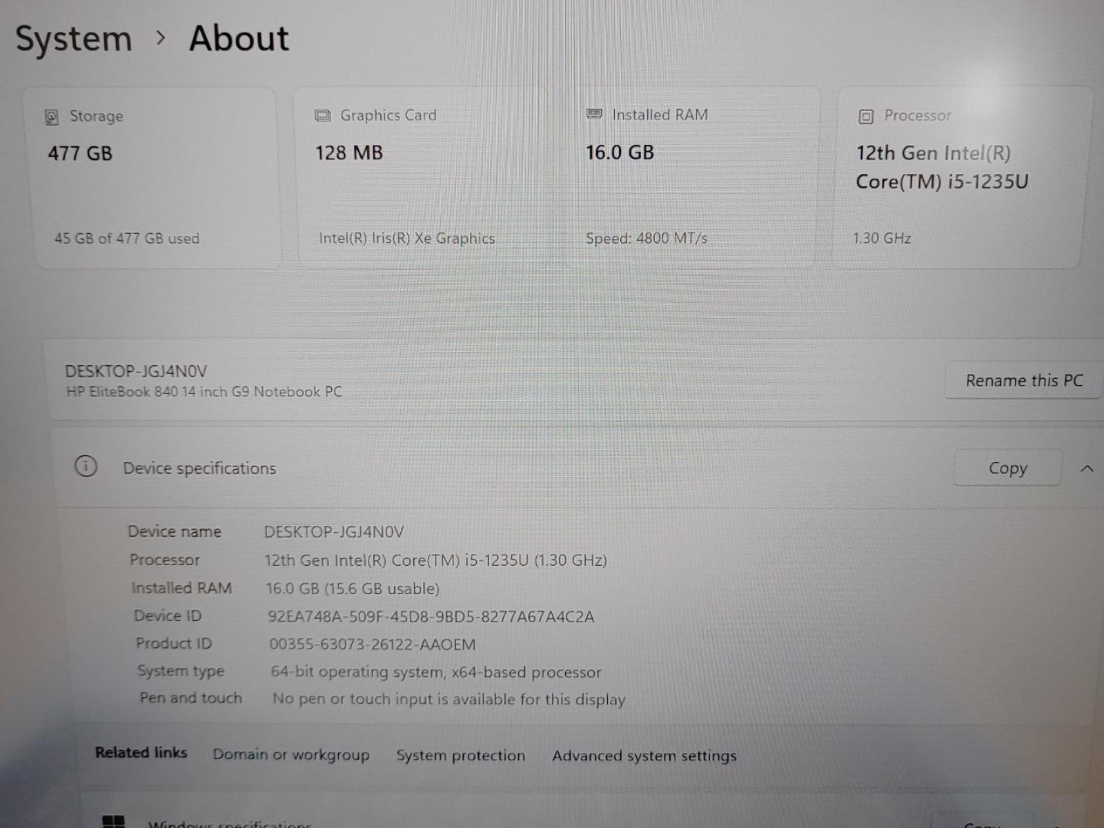 HP EliteBook 840 G9 14″ FHD Intel i5-1235U 16GB 512GB SSD Win11Pro *NO A/C*