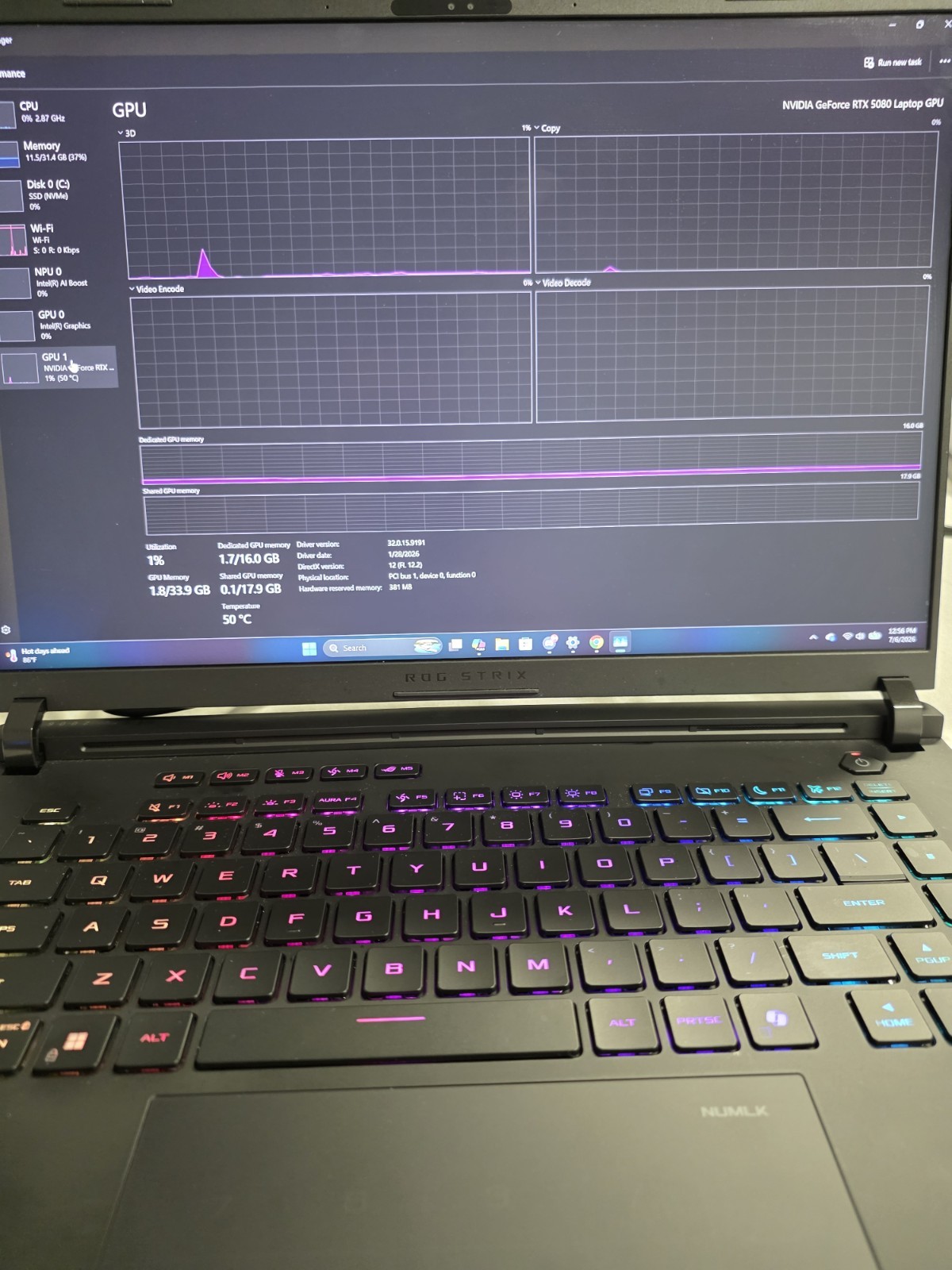ASUS ROG Strix G 16in RTX 5080 32GB RAM 2TB SSD CPU ULTRA 9 275HX