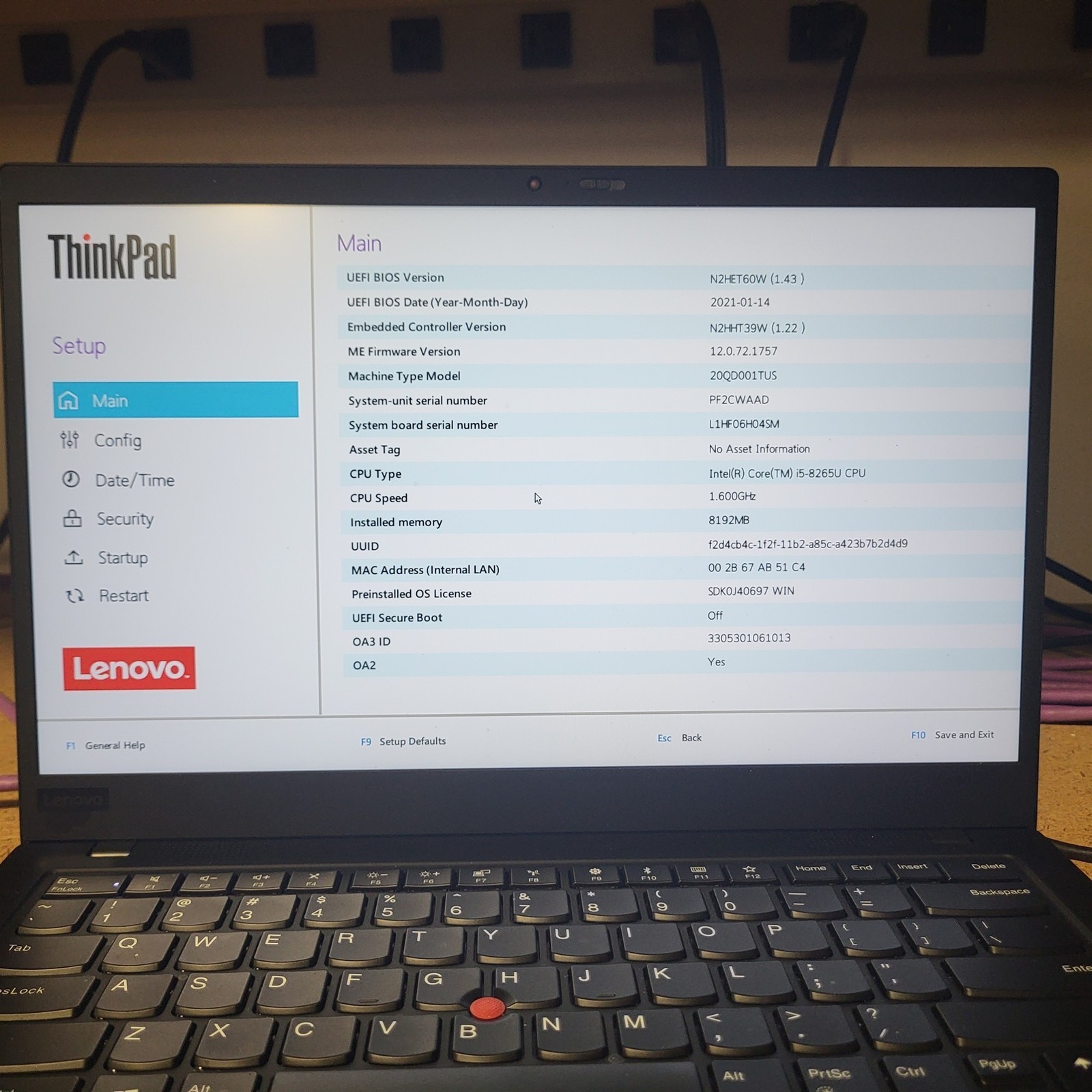 Scratched LCD Lenovo ThinkPad X1 Carbon Gen 7 Intel i5-8265U 1.6GHz 8GB 256GB
