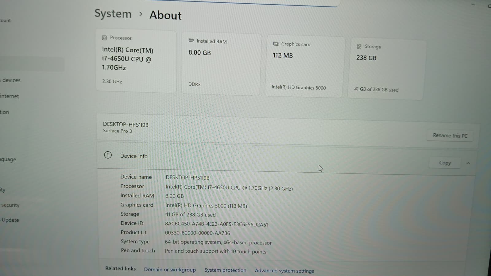 Microsoft Surface Pro 3 i7-4650U 8GB RAM 256GB SSD 12″ Touch Win11 Pro + KB