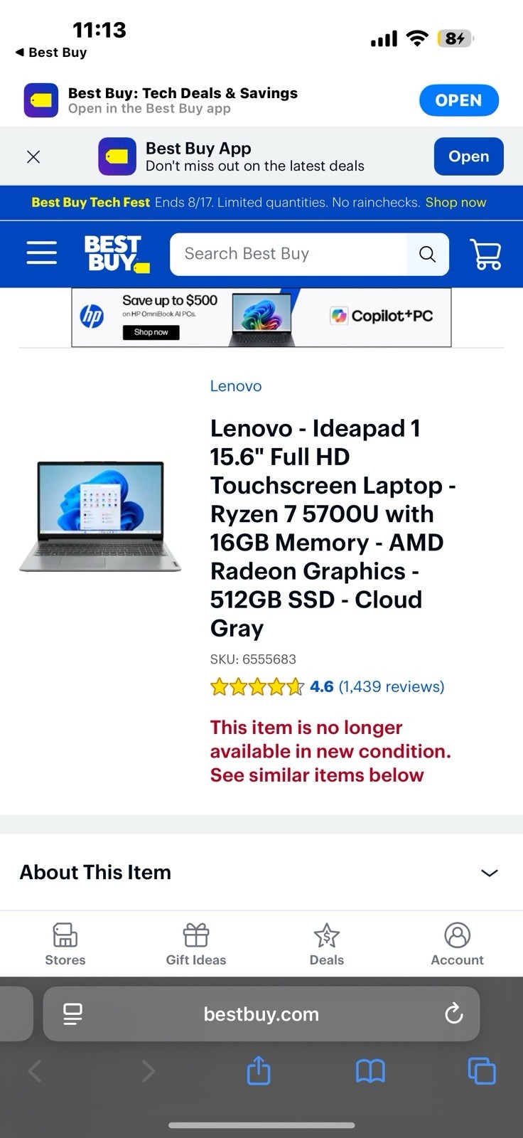 Lenovo IdeaPad 1 15.6in FHD Touch Ryzen 7 5700U 16GB 512GB SSD W11 Gray