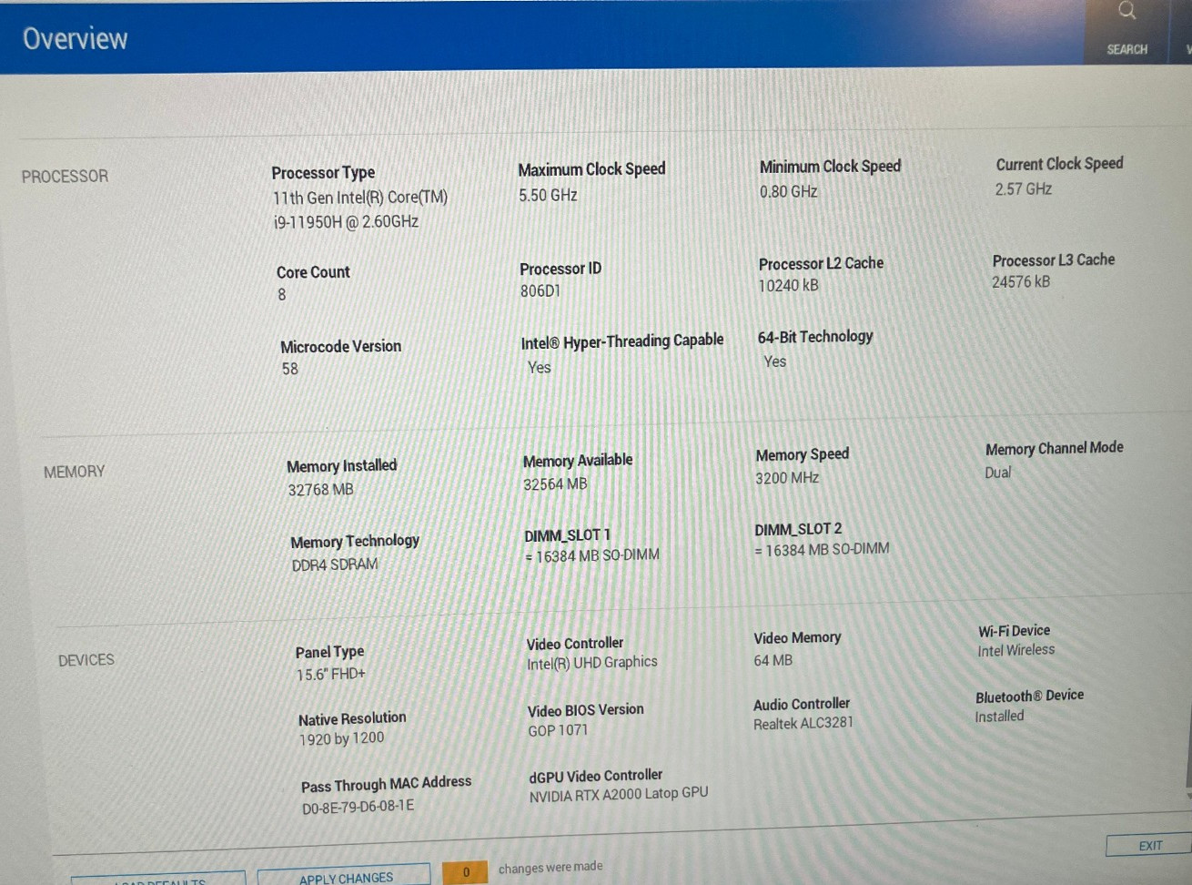 Dell Precision 5560 NVIDIA RTX A2000 4GB 2.6GHz Intel Core i9-11950H 32GB 1TB