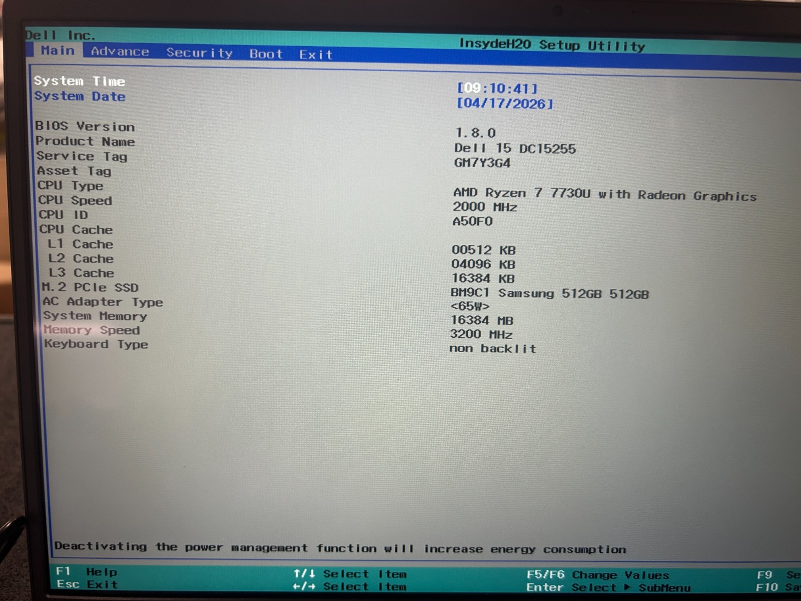 DELL 15 DC15255 G8MK9, AMD Ryzen 7 7730U, 2.00 GHz, 16 GB RAM 512 GB NVMe SSD