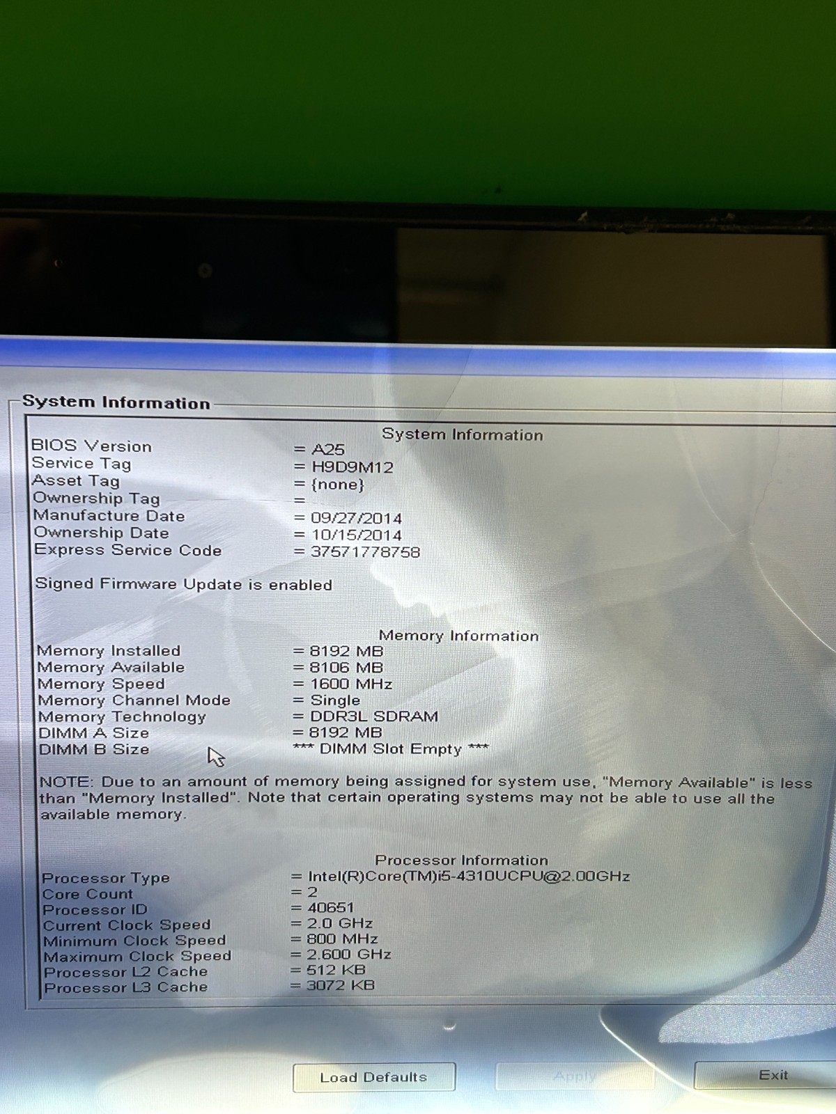 Dell Latitude E7240 Intel Core i5-4310U 2GHz 8 GB RAM Without Storage & Battery
