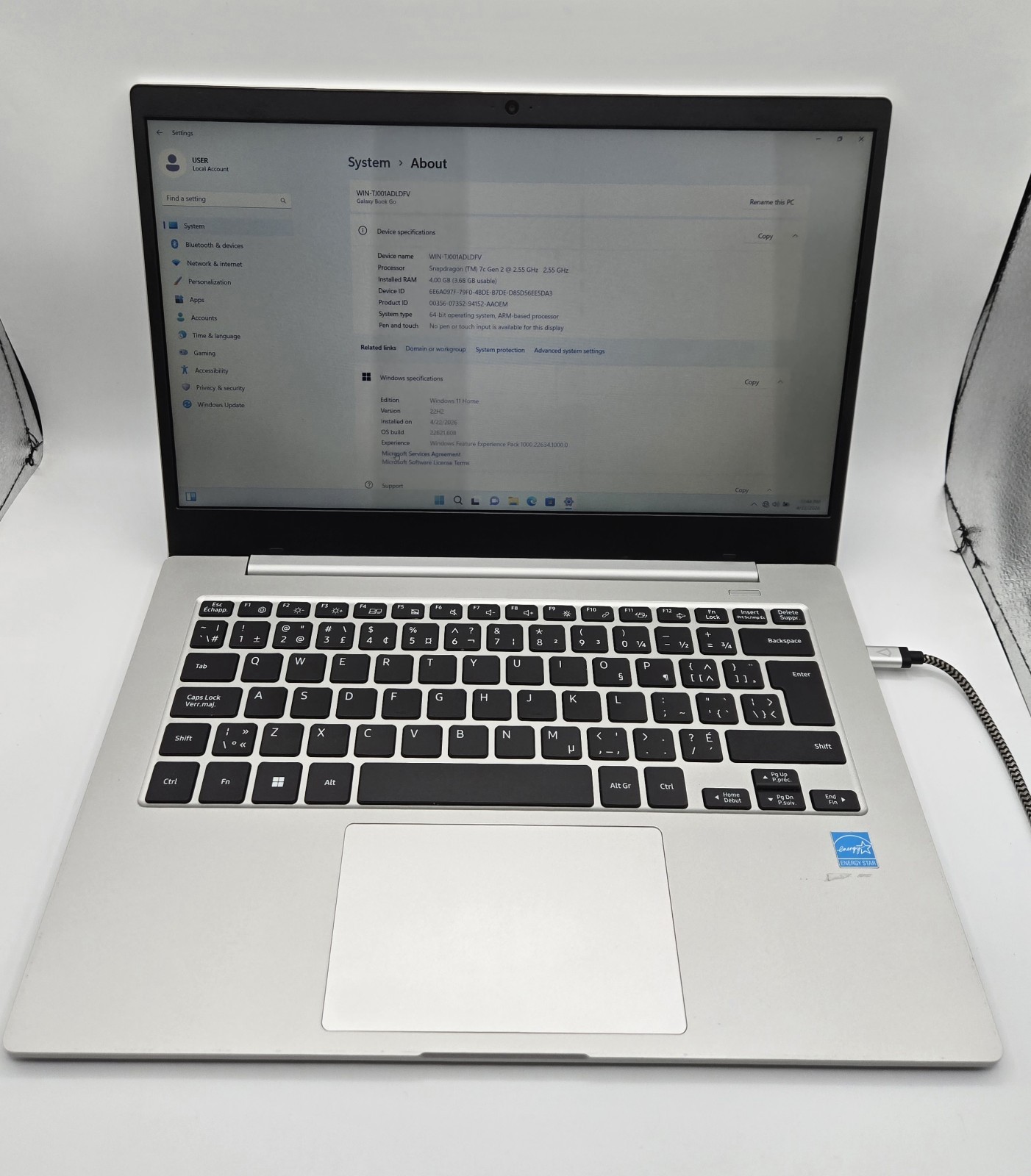 Samsung NP340Xla Snapdragon 7c Gen 2 @2.55Ghz 4Gb 128Gb Storage Window 11