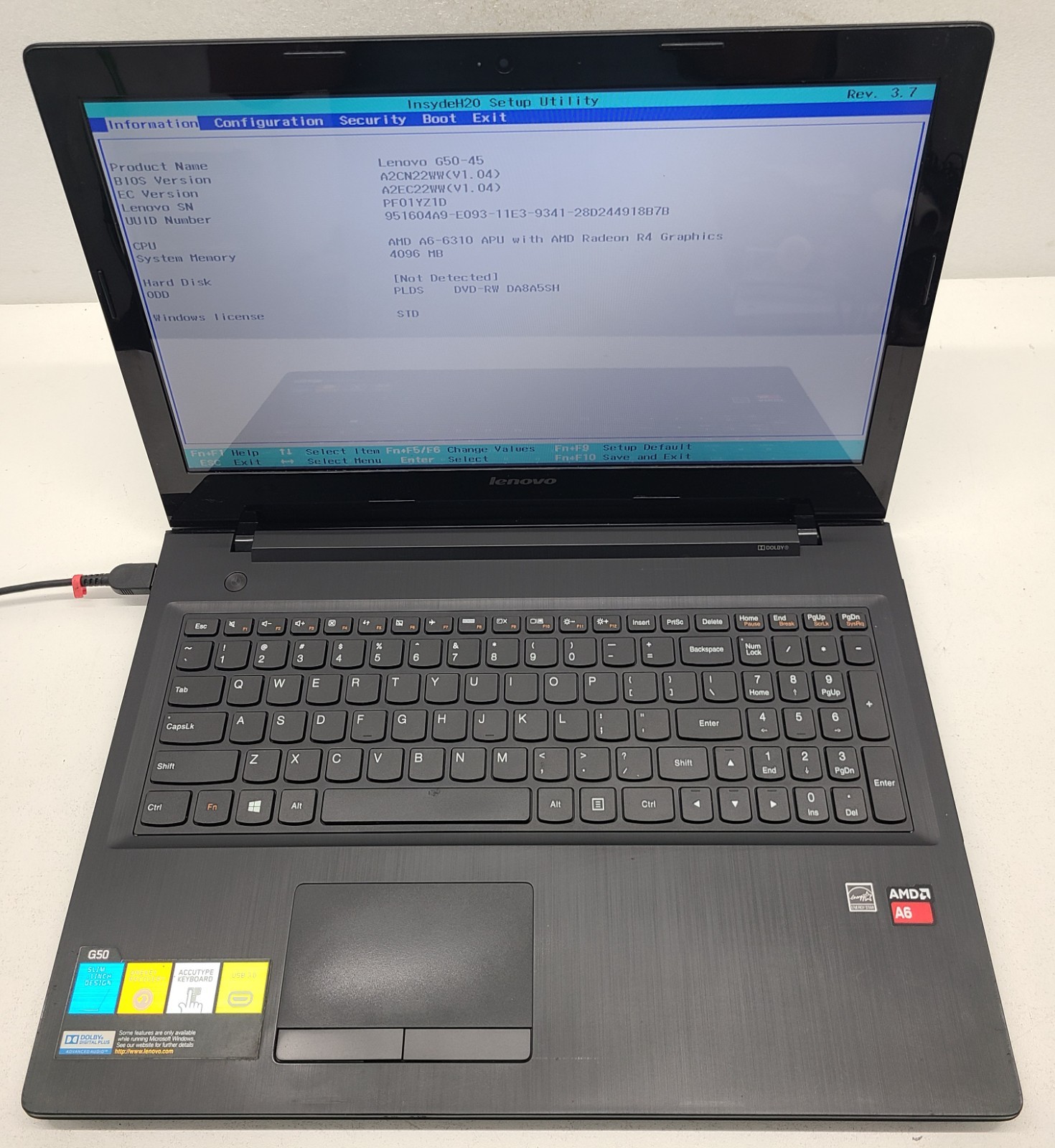 Lenovo G50-45 15.3″ Laptop AMD A6-6310 4GB Ram NO HD/OS (FL)