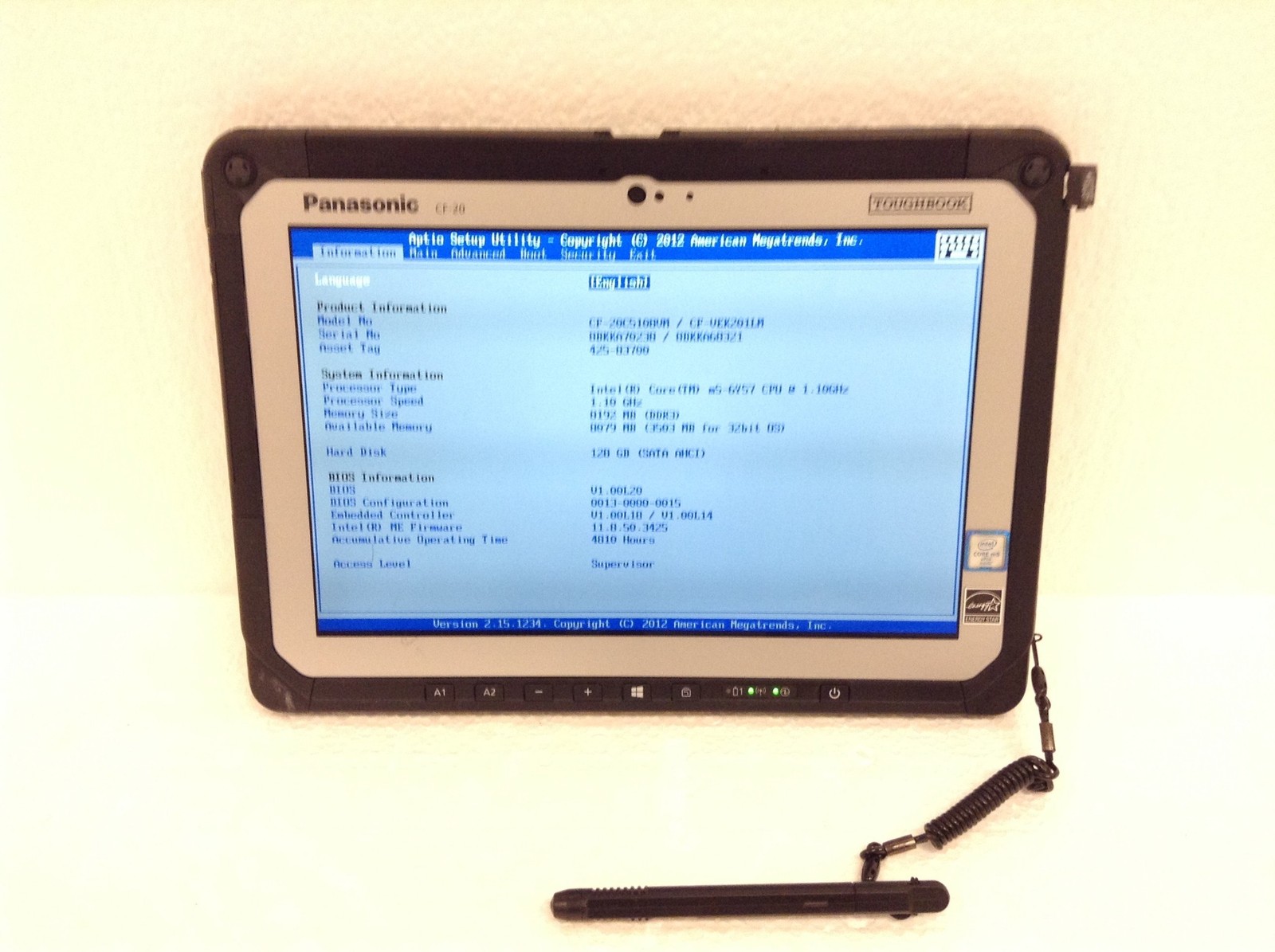 Panasonic Toughbook CF-20 MK1 Tablet 10.1″ M5-6Y57 1.10GHz 8GB 128GB SSD 4K HRS