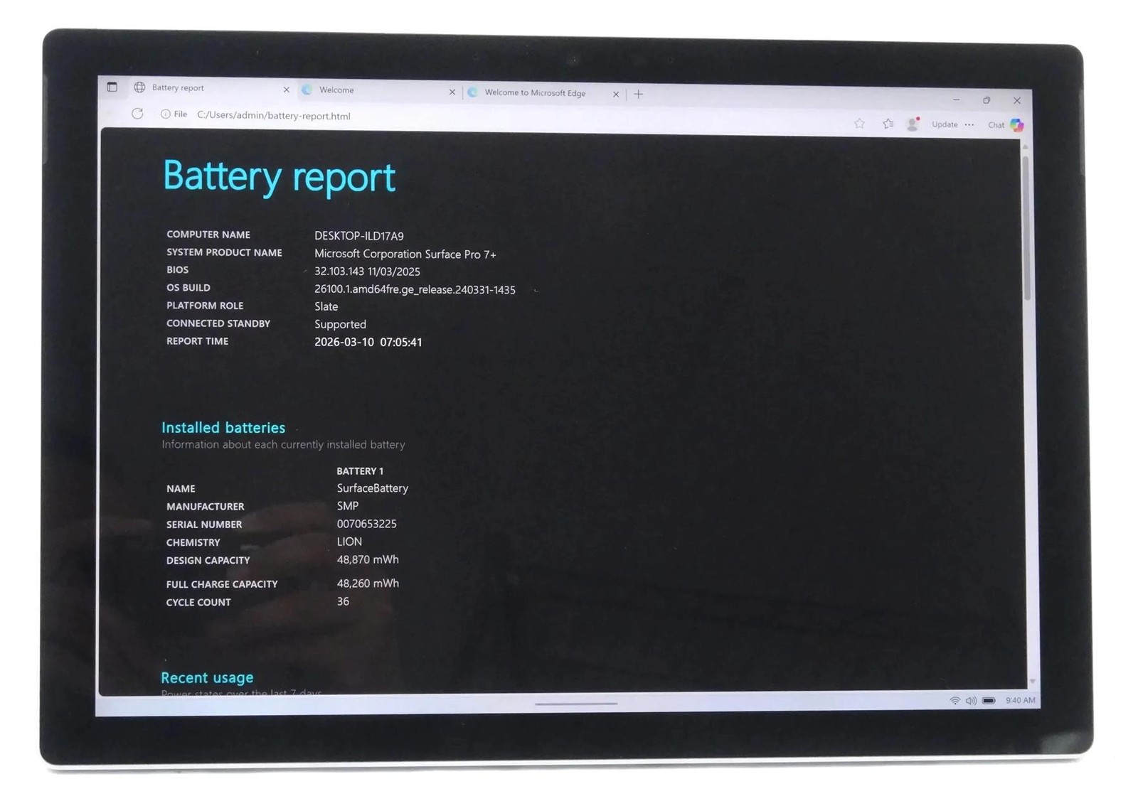 Microsoft Surface Pro 7 plus 1960 Core i5-1135G7 2.4GHz 8GB 128GB