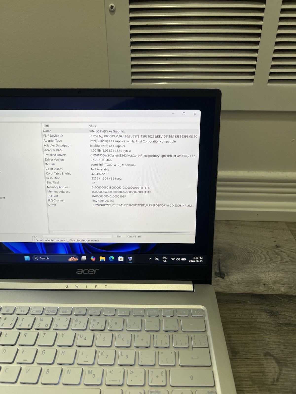 Acer Swift SF313-53 13″ 2k QHD Display i5 11th Gen CPU 8GB RAM 120GB SSD Win 11H