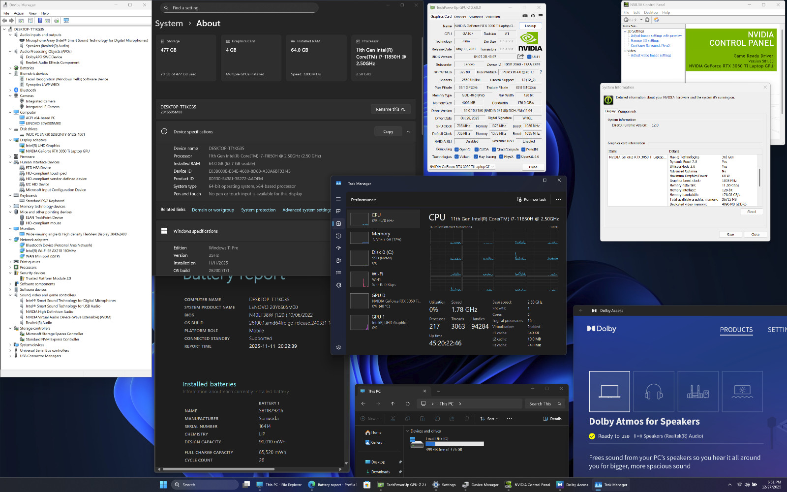 Lenovo ThinkPad X1 Extreme Gen 4 i7-11850H 16″ 4K 3840×2400 32GB NVIDIA RTX 3050