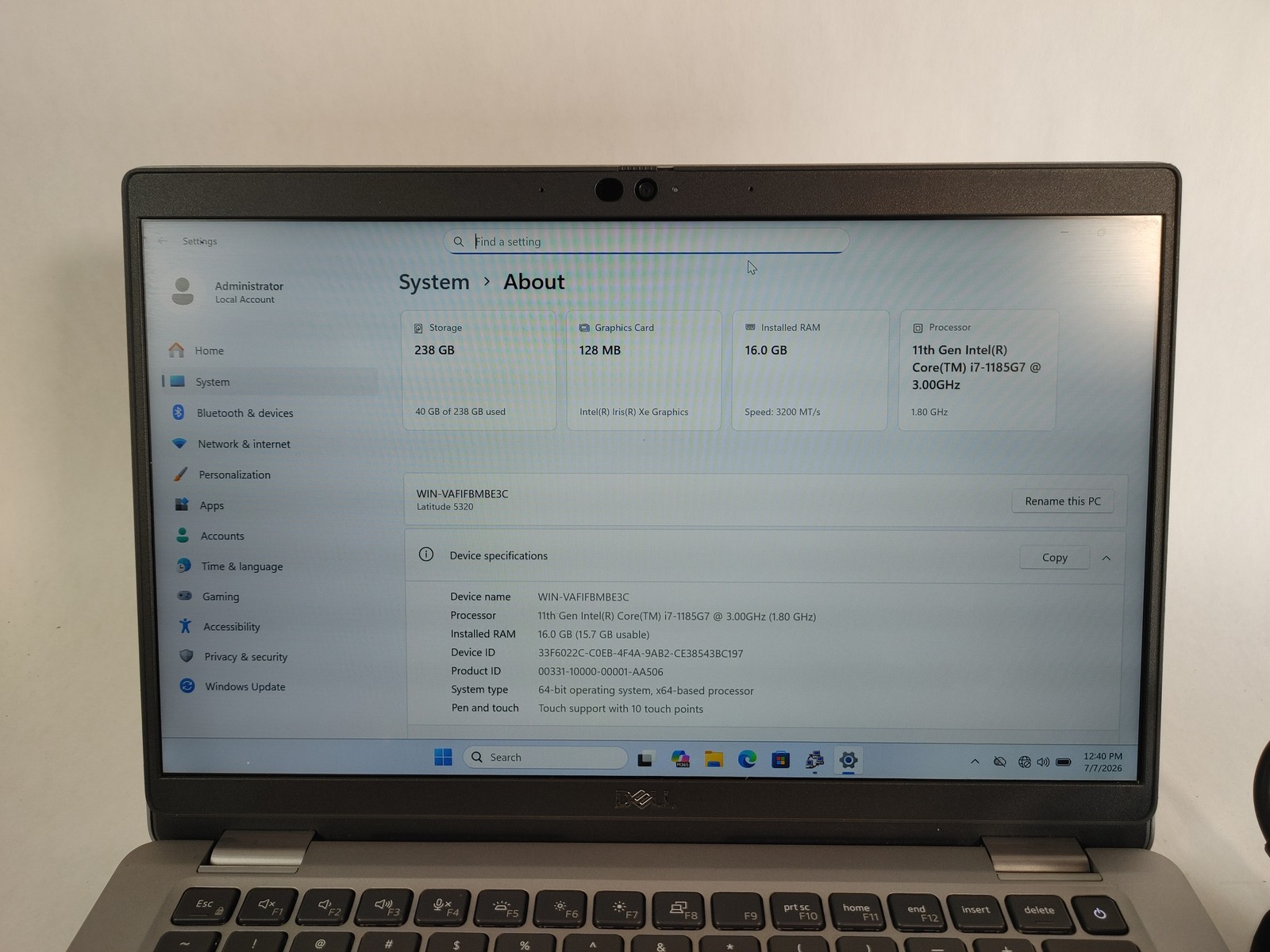 Dell Latitude 5320 Core i7-1185G7 3.00 GHz 16 GB DDR4 256 GB NVMe Windows 11 Pro