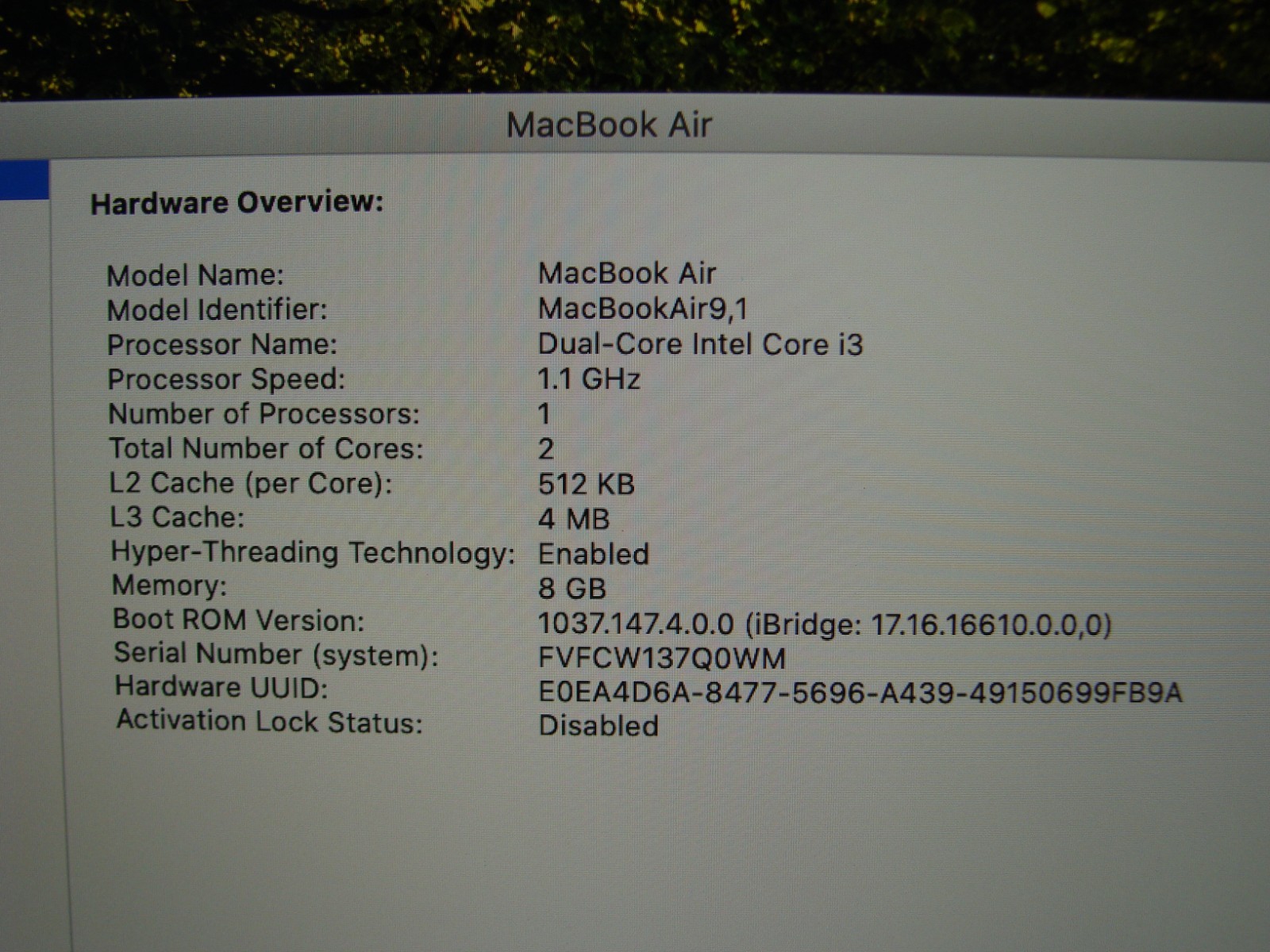 Apple MacBook Air 13″ A2179 2020 i3-1000NG4 1.1GHz 8GB 128GB OS Catalina MWTJ2LL