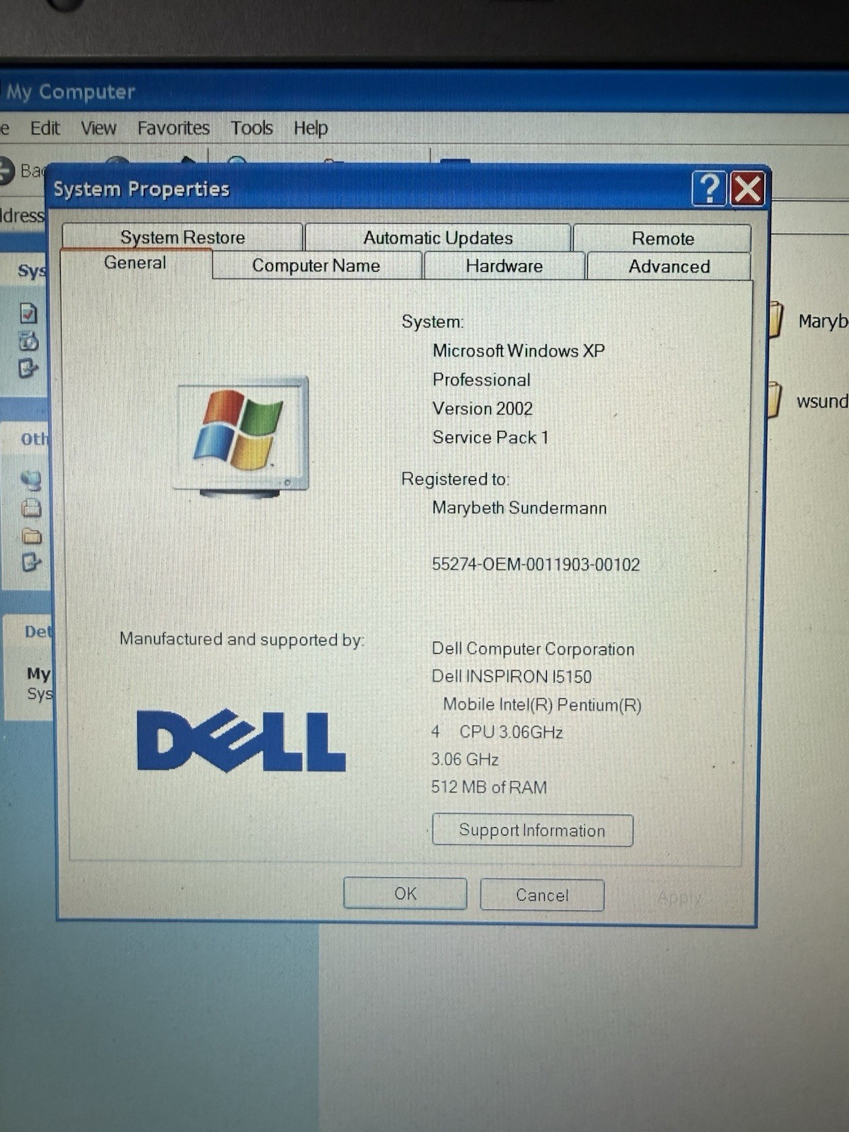 Dell Inspiron 5150 Retro Gaming XP Laptop 3.06GHz P4, 512MB RAM Nvidia FX Go5200