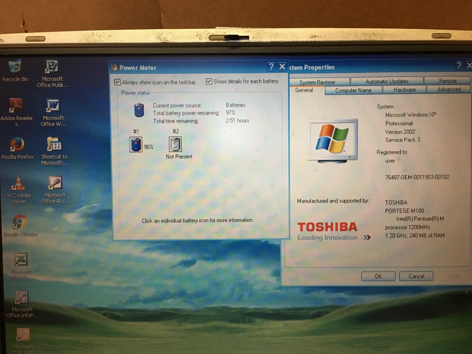 Toshiba Portege M100 PENTIUM M 1.2GHz 256MB RAM 20GB HDD WINDOWS XP WIFI DVD