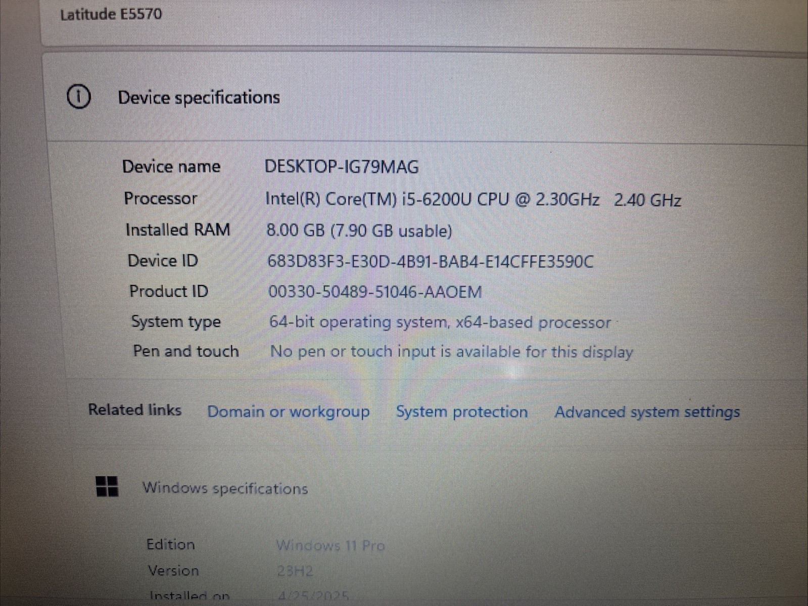 Dell Latitude E5570 Laptop | i5-6200U | 8GB RAM | 256 GB M.2 | w/ AC Adapter