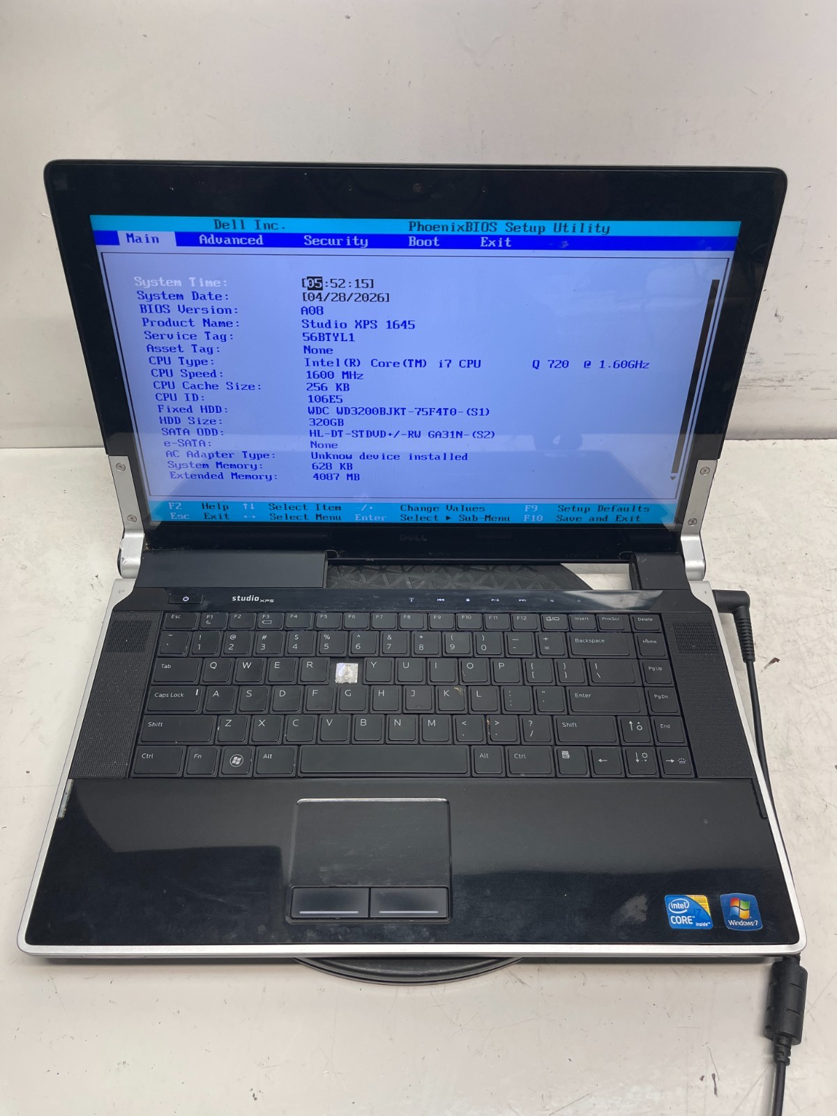 Dell Studio XPS 1645 Intel Core i7 720 1.60GHz 4GB Ram NO HDD