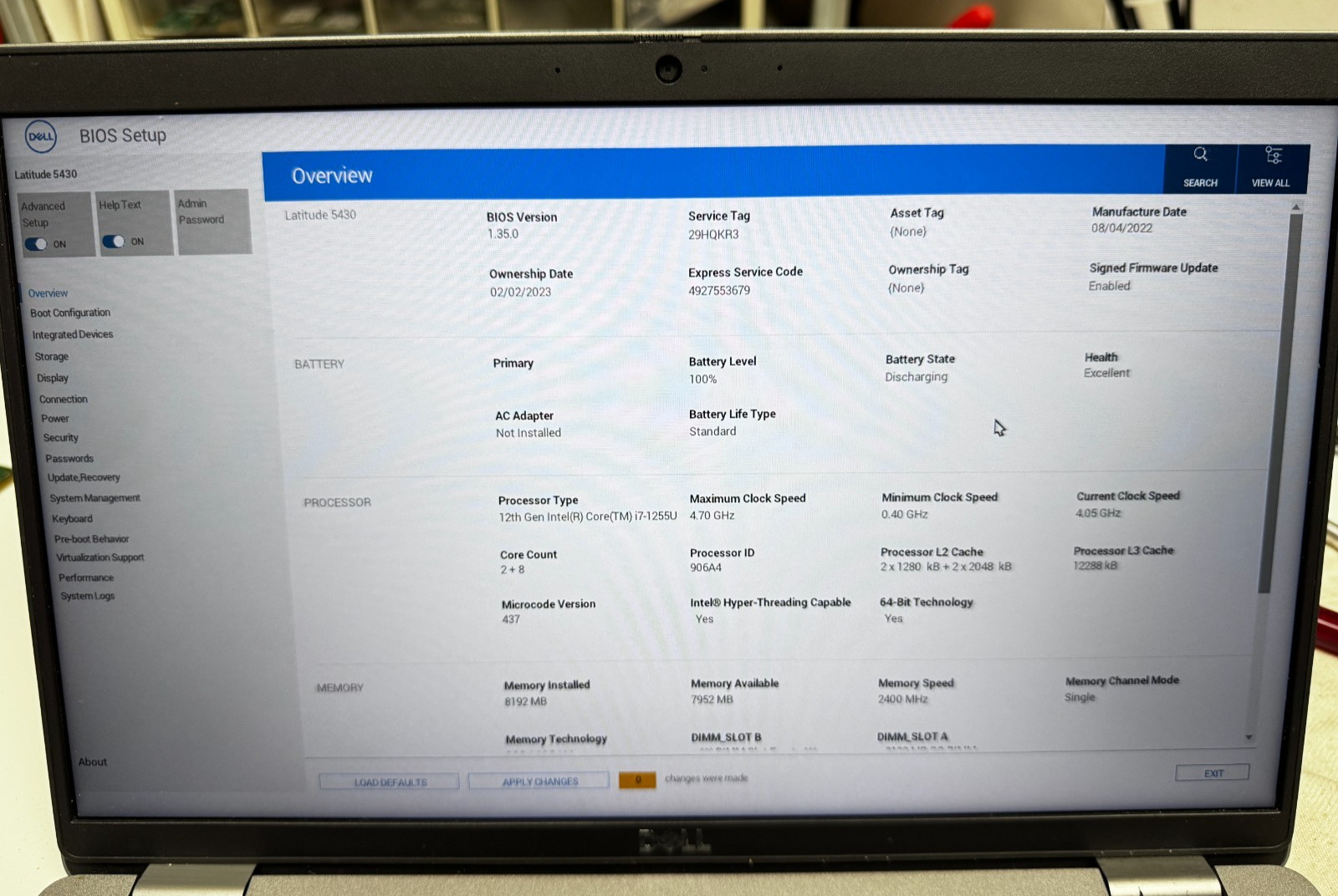 Dell Latitude 5430 14″ Laptop i7-1255U NO RAM HDD Excellent Battery Working