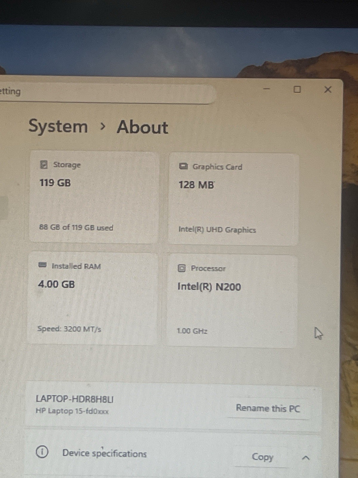 HP 15-fd0xxx Laptop Intel N200 4GB RAM 119GB SSD 15.6″ Windows 11 Silver