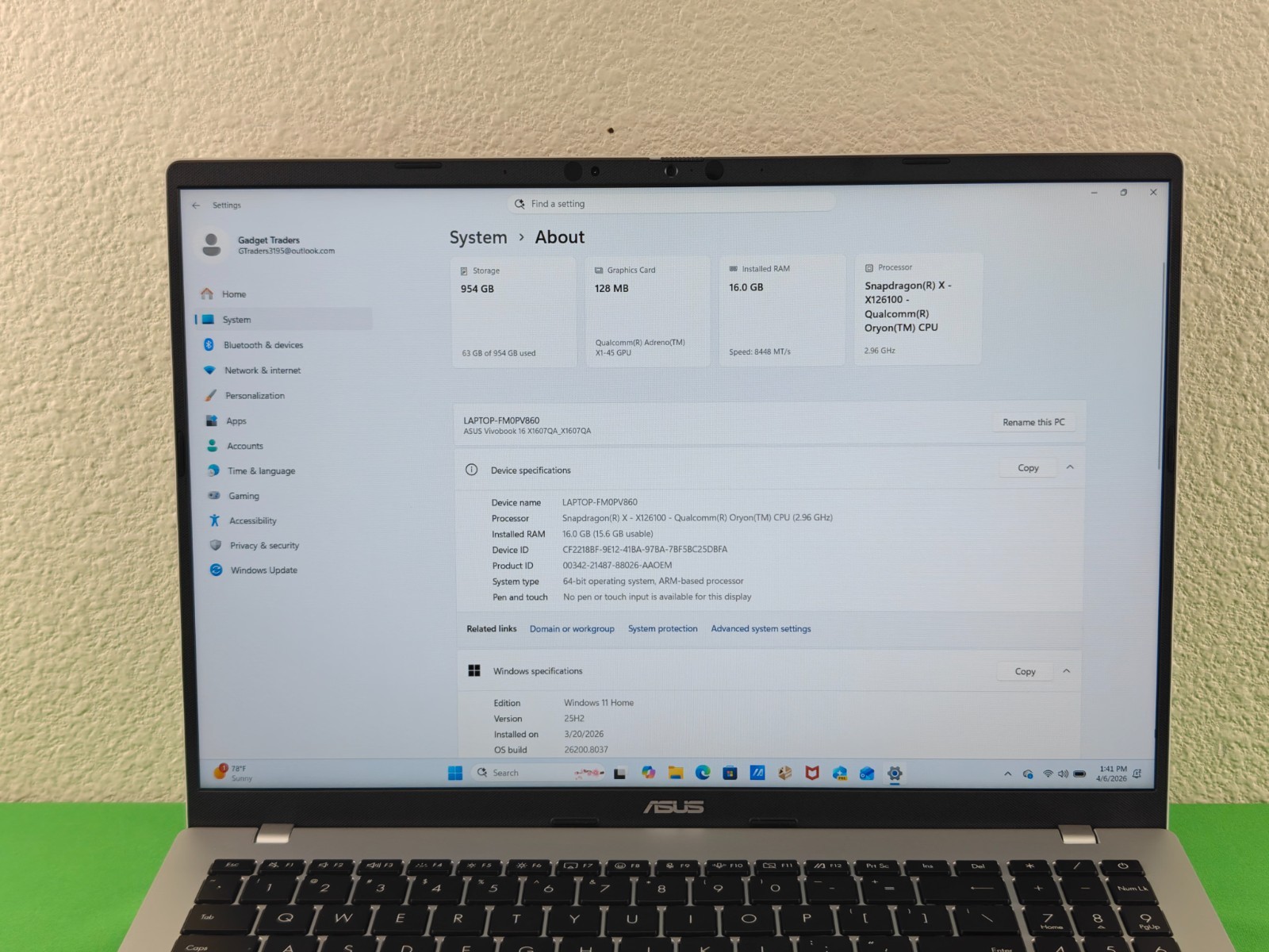 ASUS Vivobook 16 Copilot+ 16″ WUXGA Snapdragon X X126100 16GB 1TB SSD W11H SL