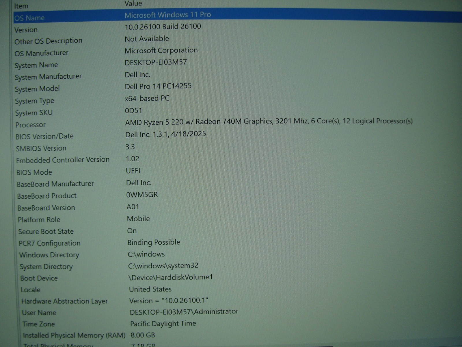 Dell Pro 14 PC14255 14″ FHD+ AMD RYZEN 5 220 3.2GHz 8GB 256GB 740M Win 11Pro +PA