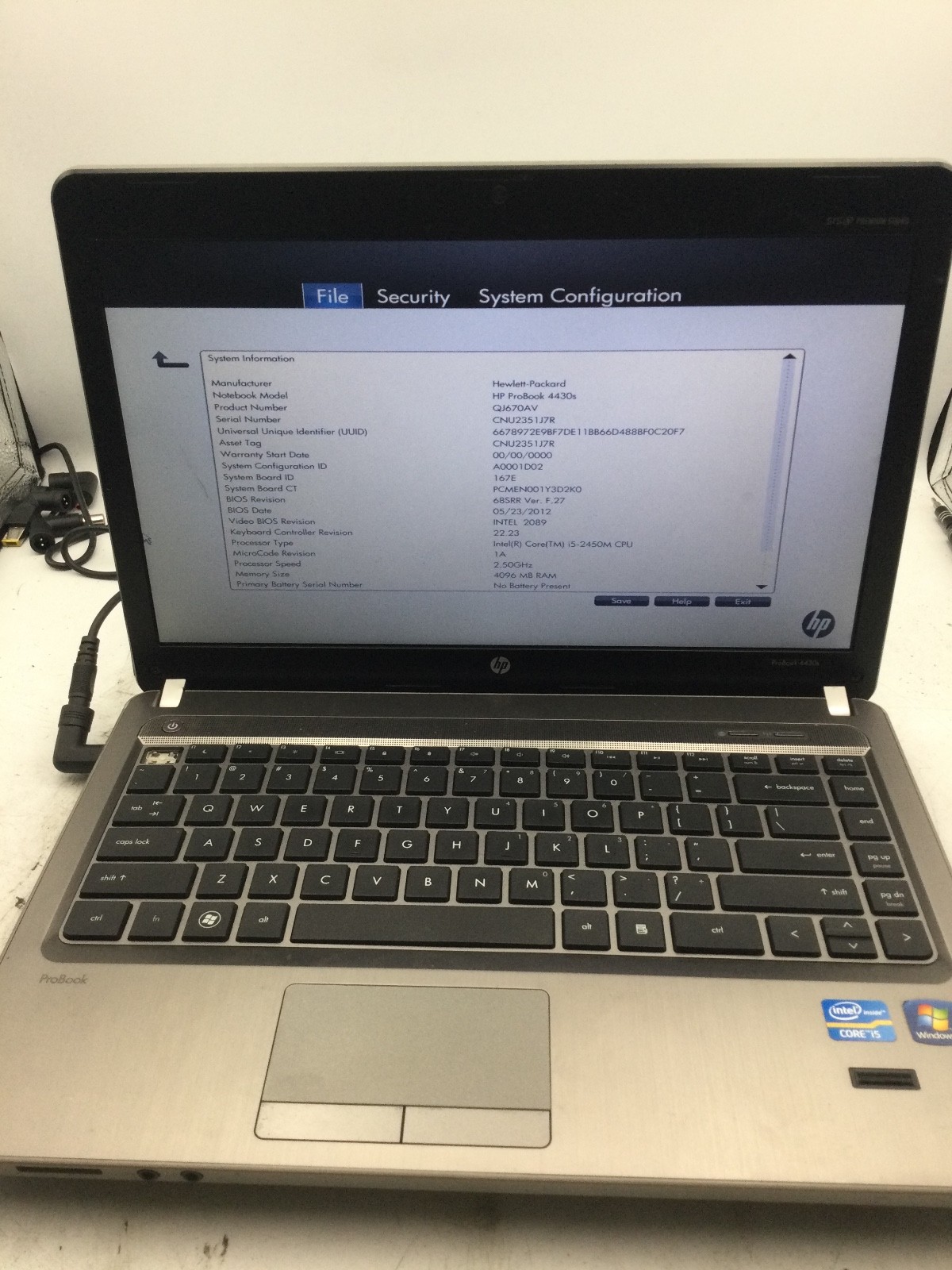 HP PROBOOK 4430s – BOOTS TO BIOS – INTEL I5 2450M – 4GB RAM -READ DESCRIPTION-BB