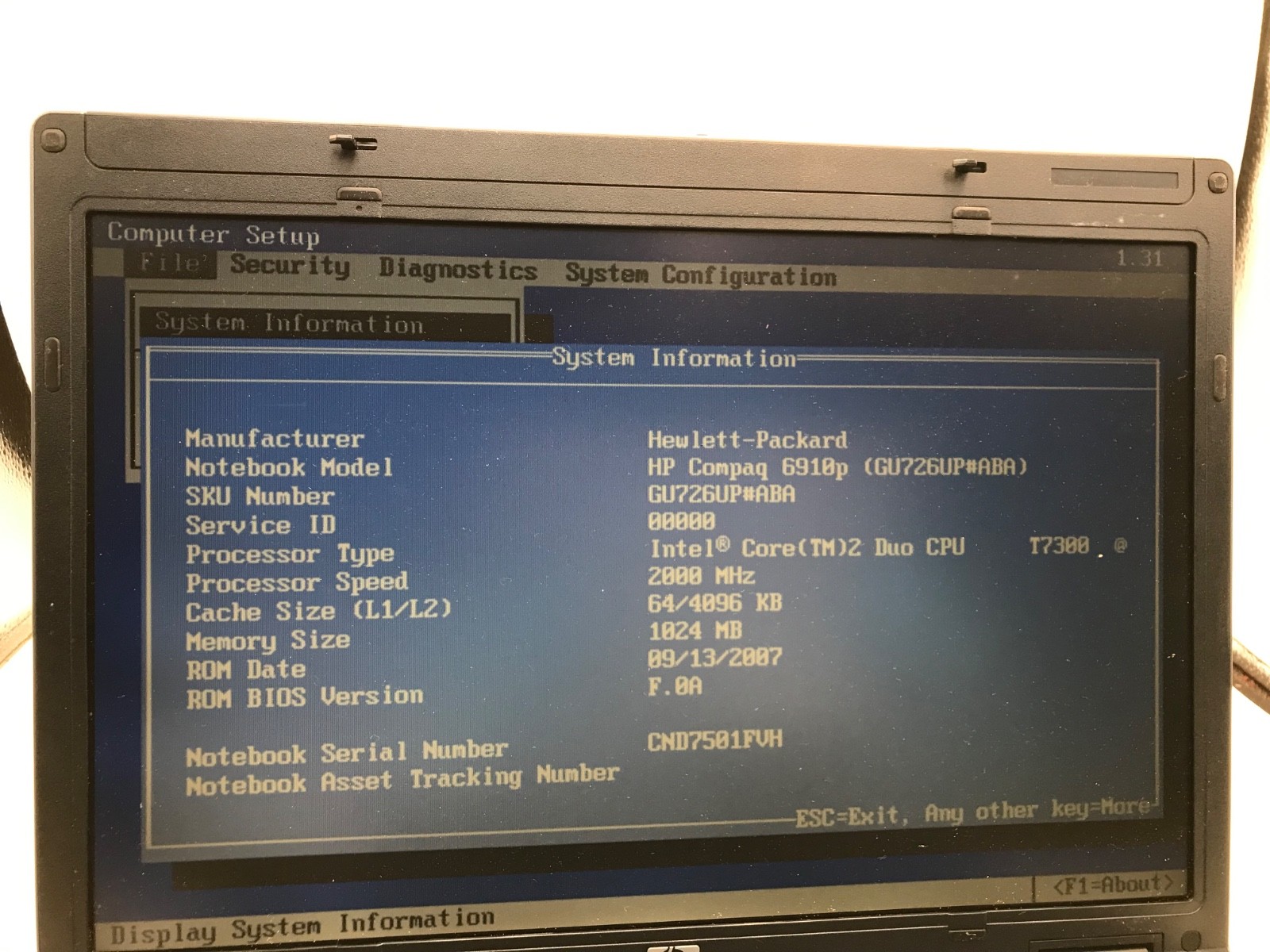 HP Compaq 6910p Intel Core 2 Duo 2.1GHz 14″ NO HDD NO BATT -BOOTS BIOS-MZ
