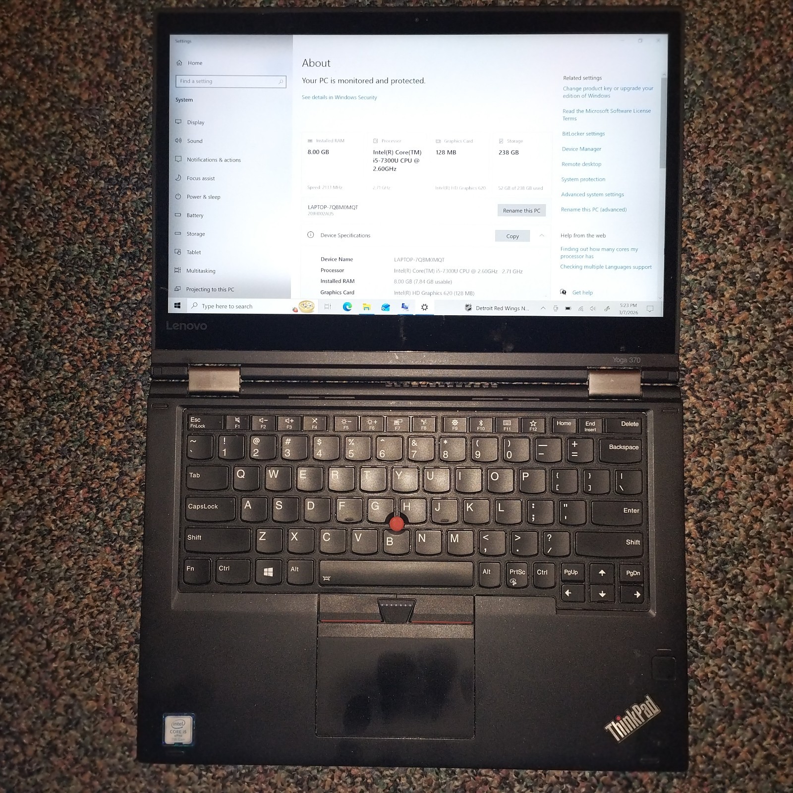 Lenovo ThinkPad Yoga 370 Intel i5-7300U 8GB RAM 256 GB SSD Win 11 Pro