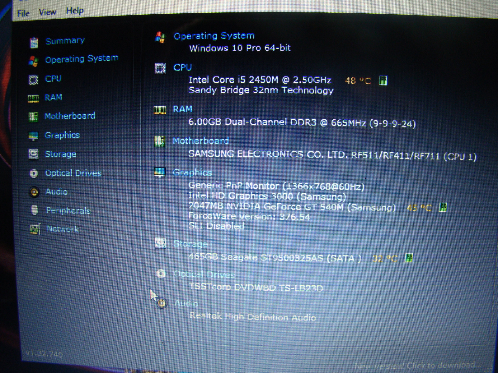 Samsung RF511/Core i5-2450M 2.50ghz/6gb/500gb/Windows 10 Pro/Webcam/BT/Hdmi/15.6