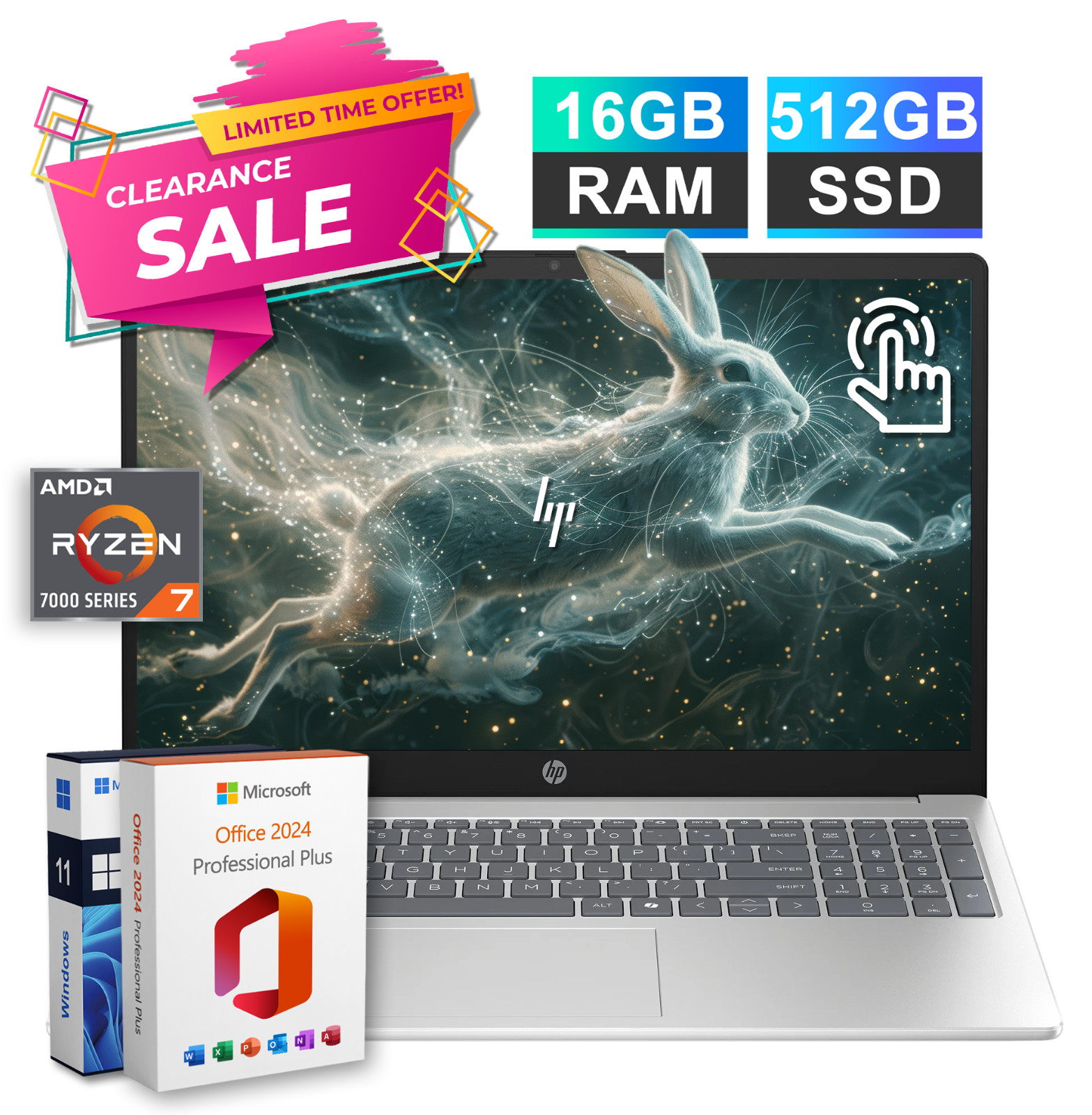 2026 HP Touch Laptop 15.6″ 8-Core AMD Ryzen 7 16GB RAM & 512GB SSD Office 2024