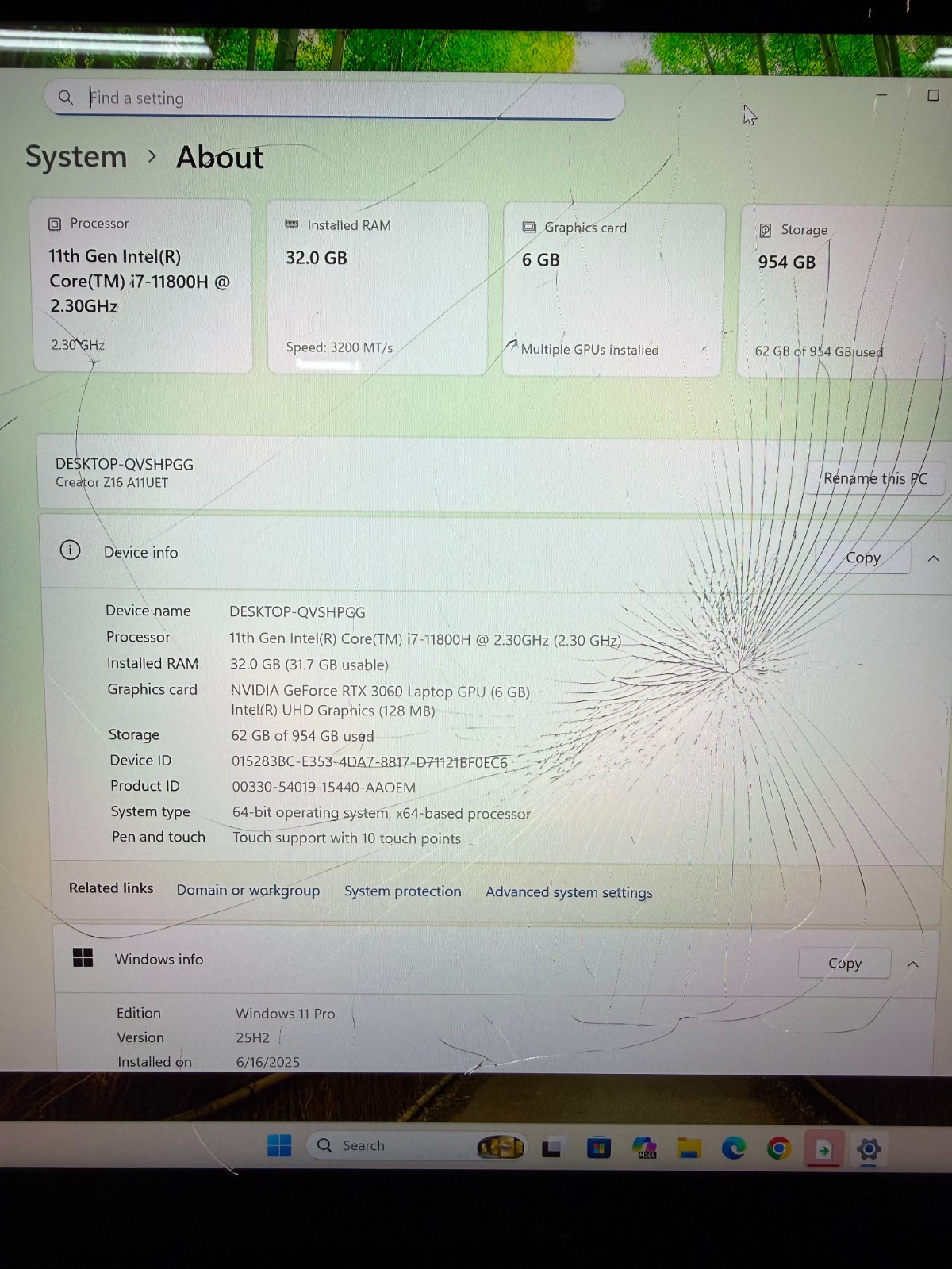 MSI Creator Z16 A11UET Core i7 11th Gen 32GB RTX3060 1TB – 120Hz Cracked Screen