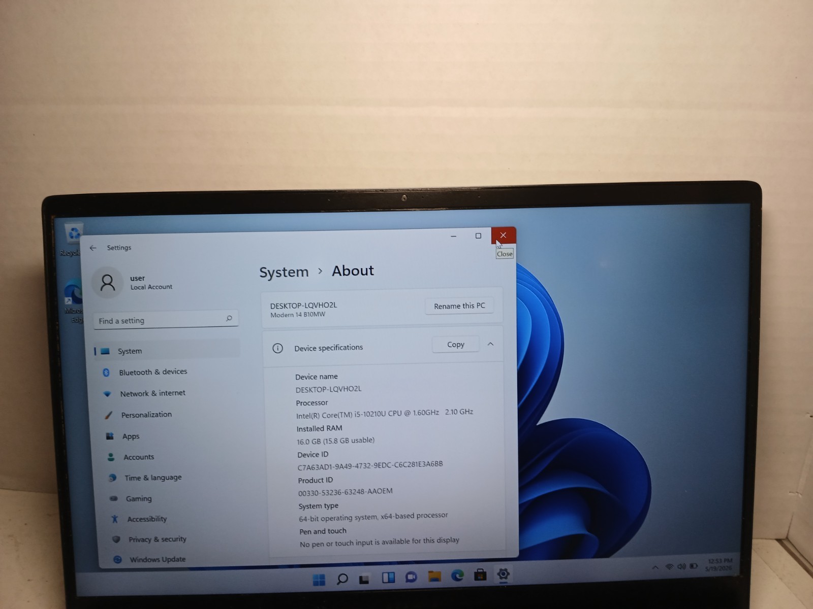 MSI Modern 14 B10MW i5-10210U 16GB RAM 256GB SSD Win11 #97